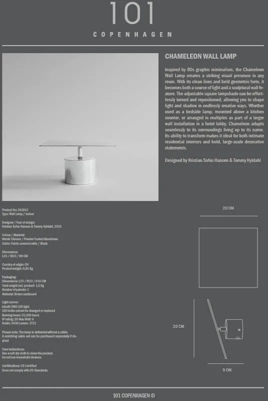 Chameleon vägglampa, Chrome 101 Copenhagen