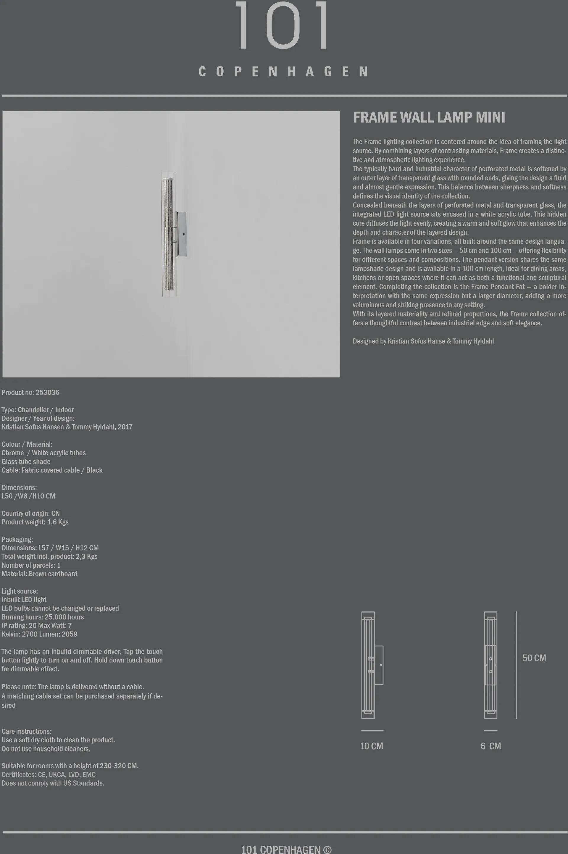 Frame vägglampa mini, Chrome 101 Copenhagen