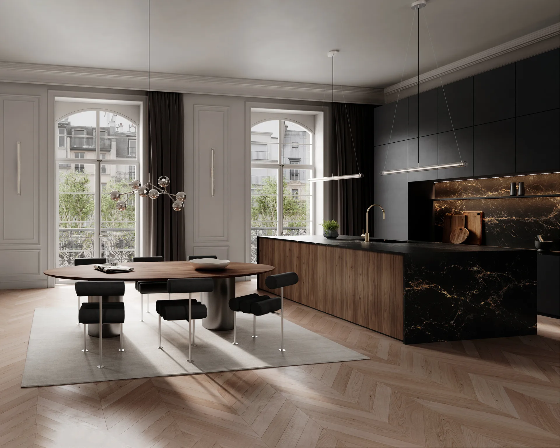 Hiro dining chair, Stainless steel-aniline leather black 101 Copenhagen