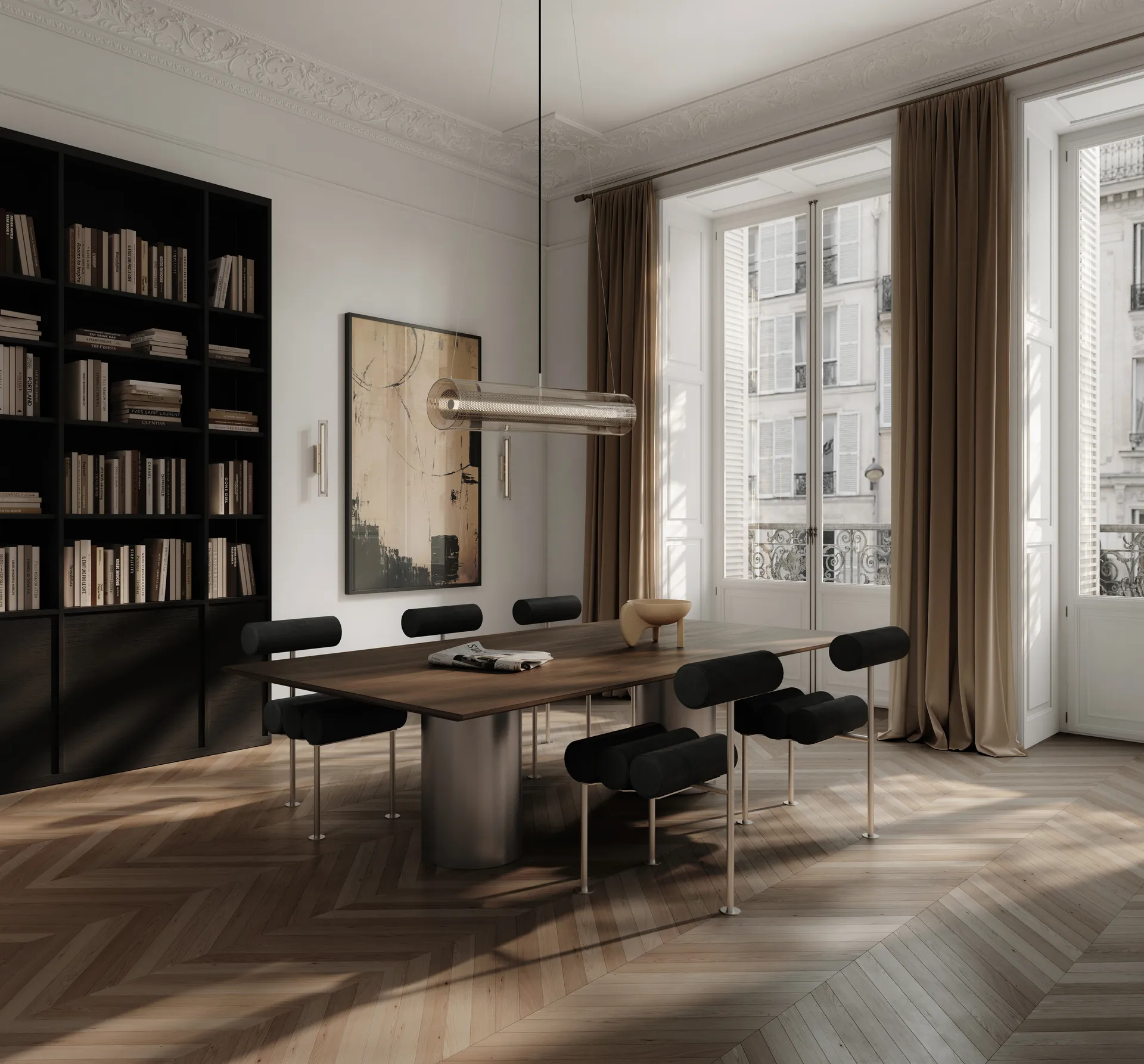 Hiro dining chair, Stainless steel-aniline leather black 101 Copenhagen