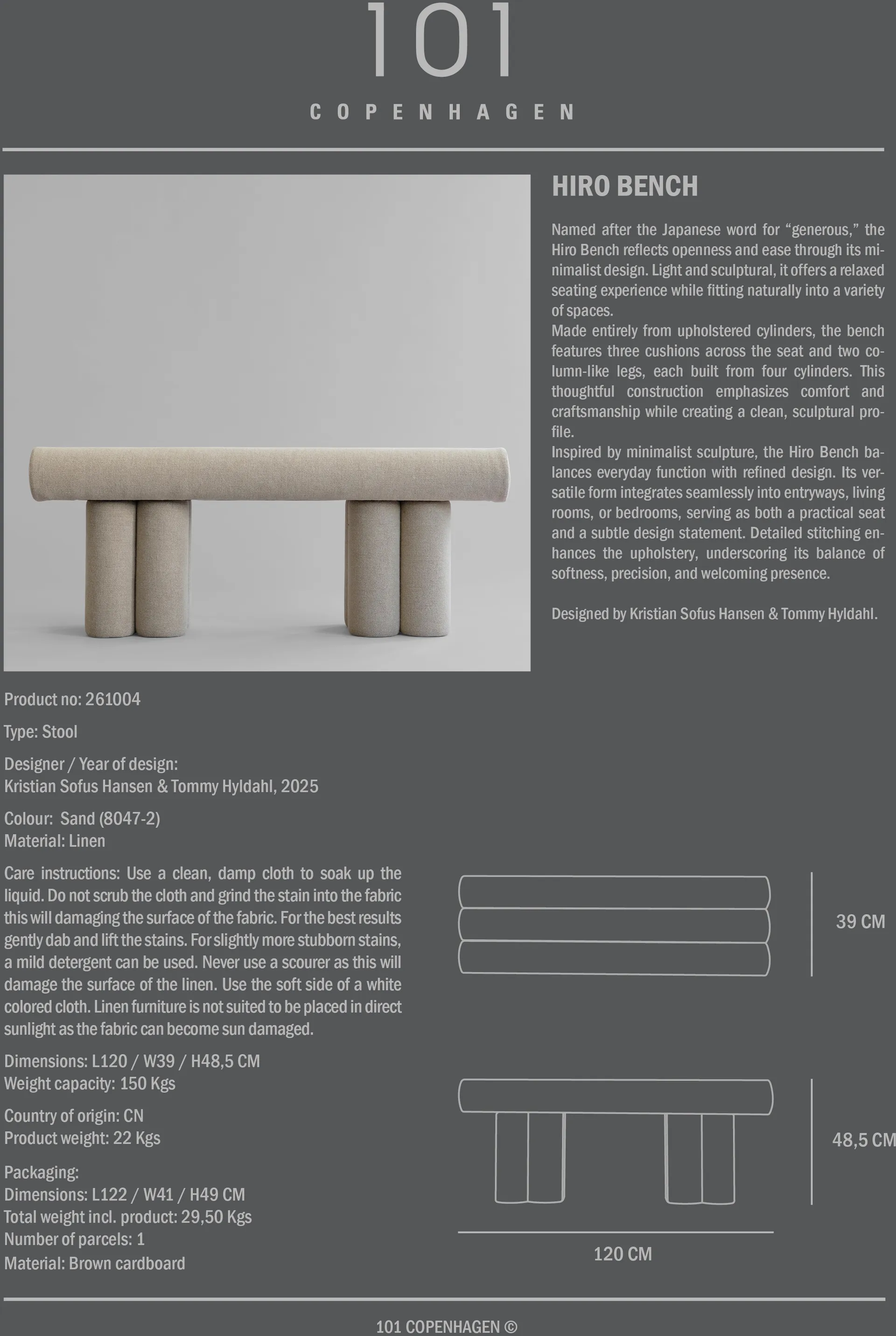 Hiro sittbänk, Linen 101 Copenhagen