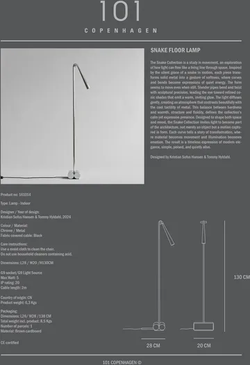 Snake golvlampa - Chrome - 101 Copenhagen