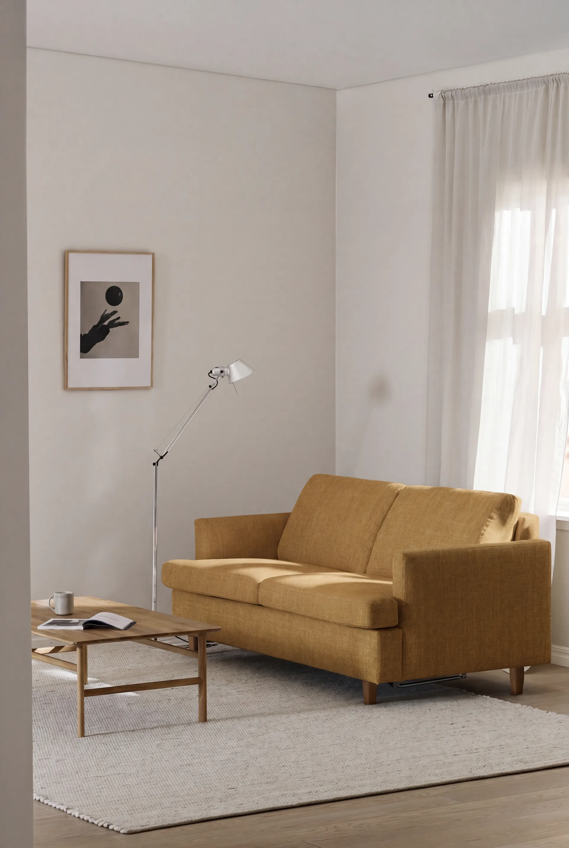 Binga 2,5-sits bäddsoffa, Luiza Mustard 3972-ekbetsad ask 1898