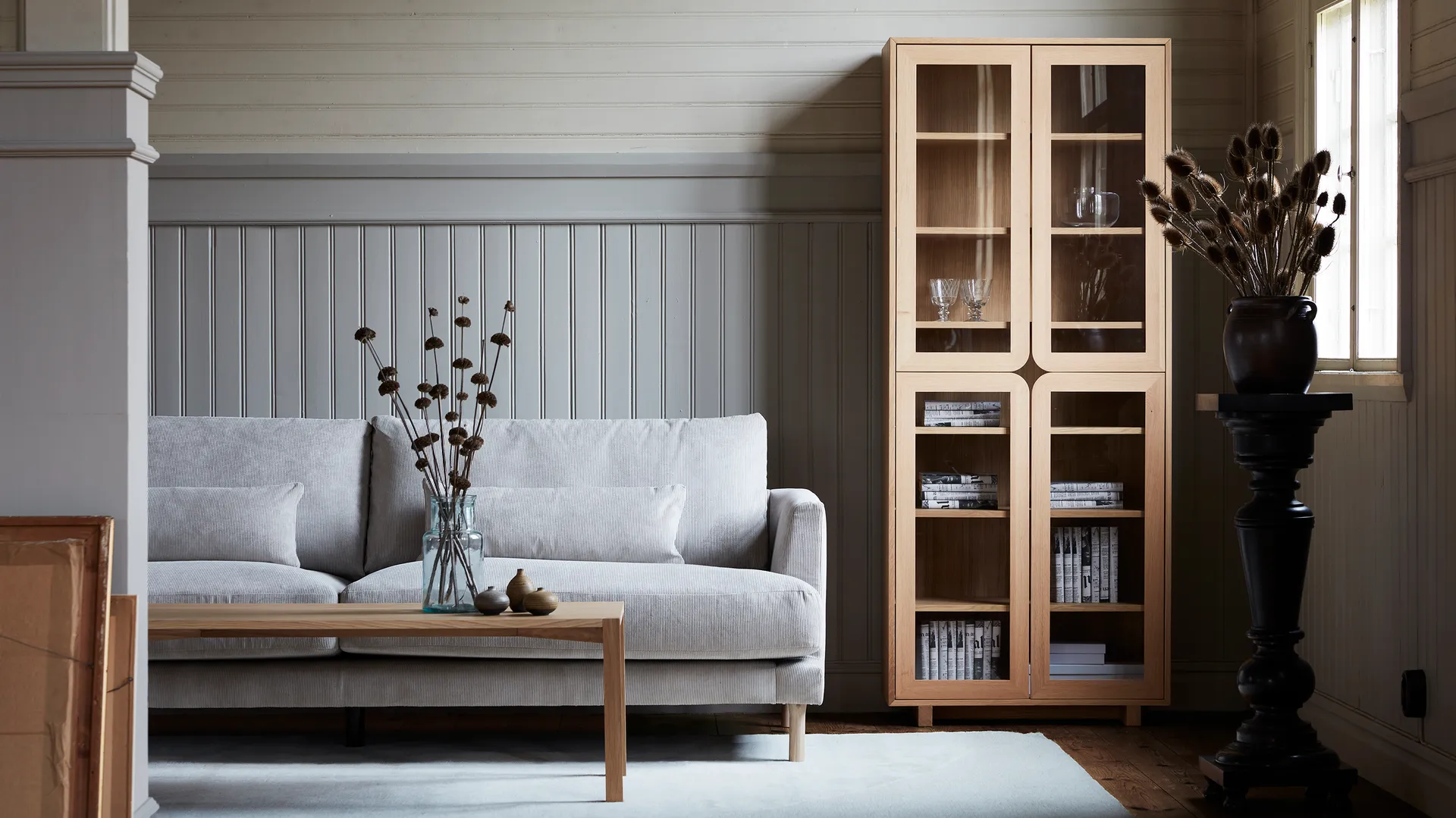 Bredhult soffa, Bern beige 0341-vitoljad ek, 3-sits 1898