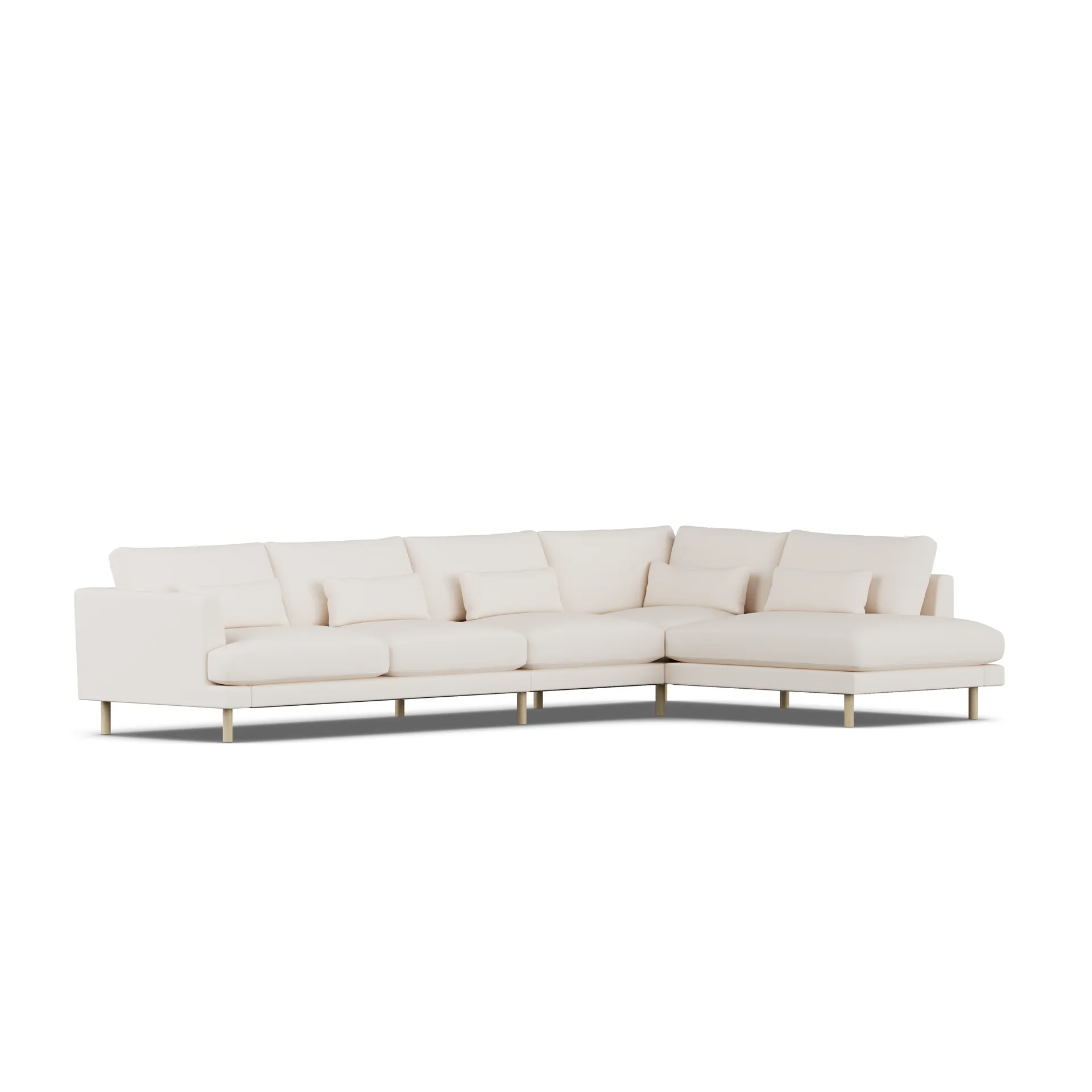 Bredhult soffa, Caleido Beige 9600-vitoljad ek, 4-sits B1 1898