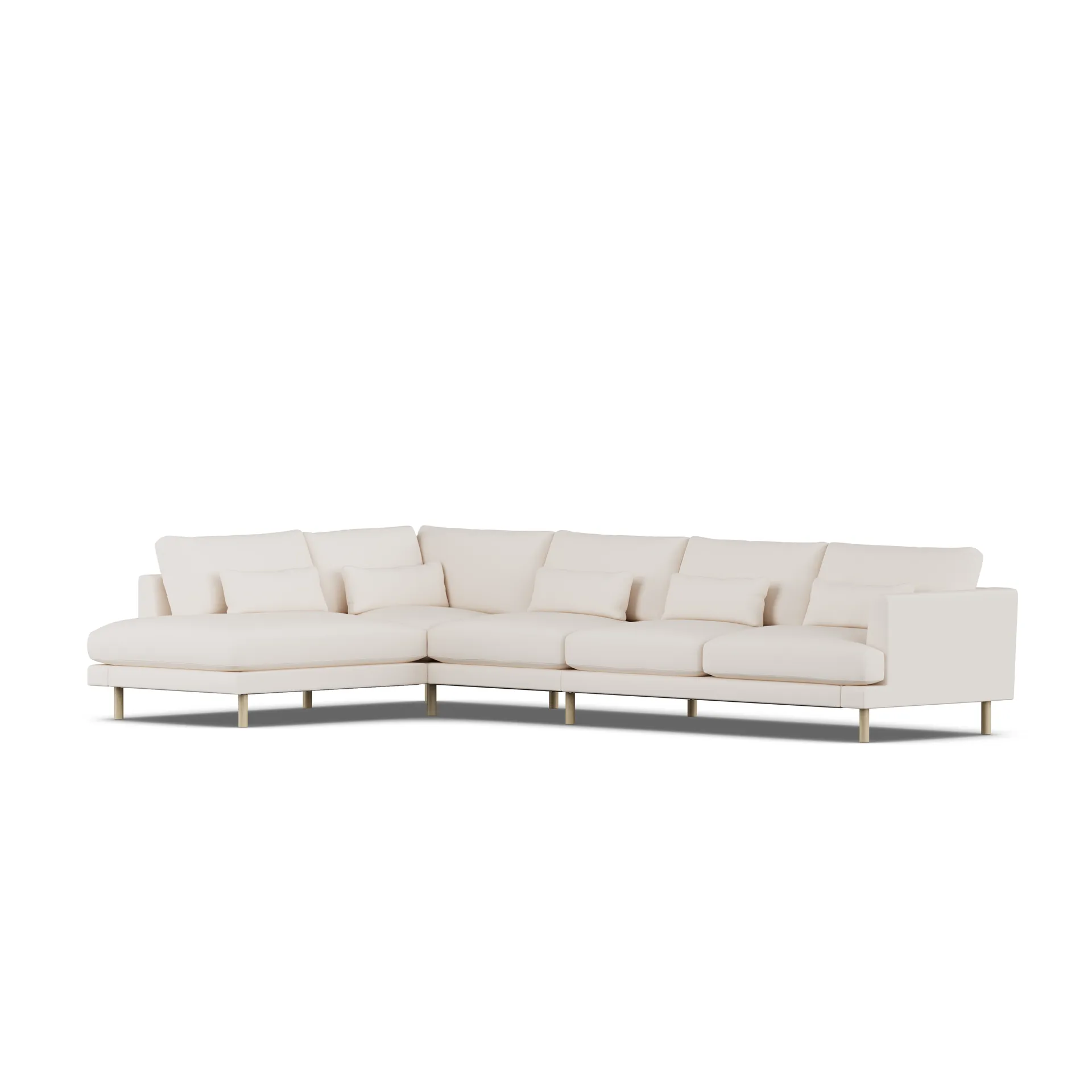 Bredhult soffa, Caleido Beige 9600-vitoljad ek, 4-sits B2 1898