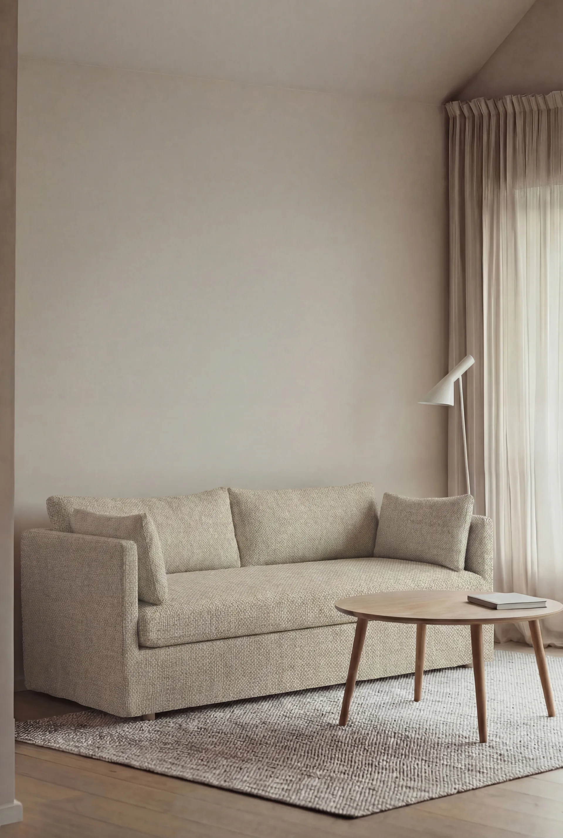 Linnevik soffa, Bern beige 0341-vitoljad ek, 2-sits, med kappa 1898