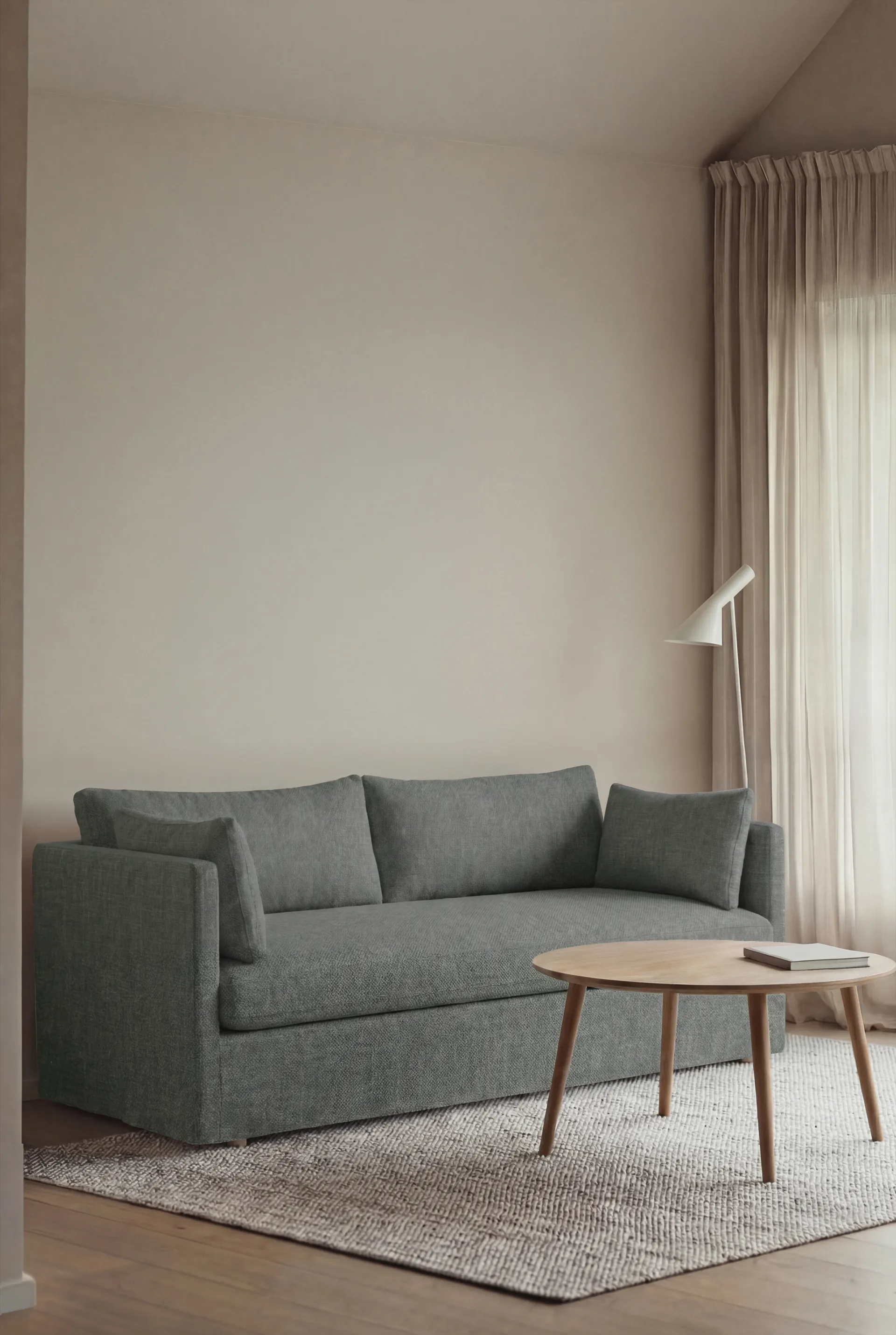 Linnevik soffa, Caleido Grey 1240-vitoljad ek, 2-sits, med kappa 1898