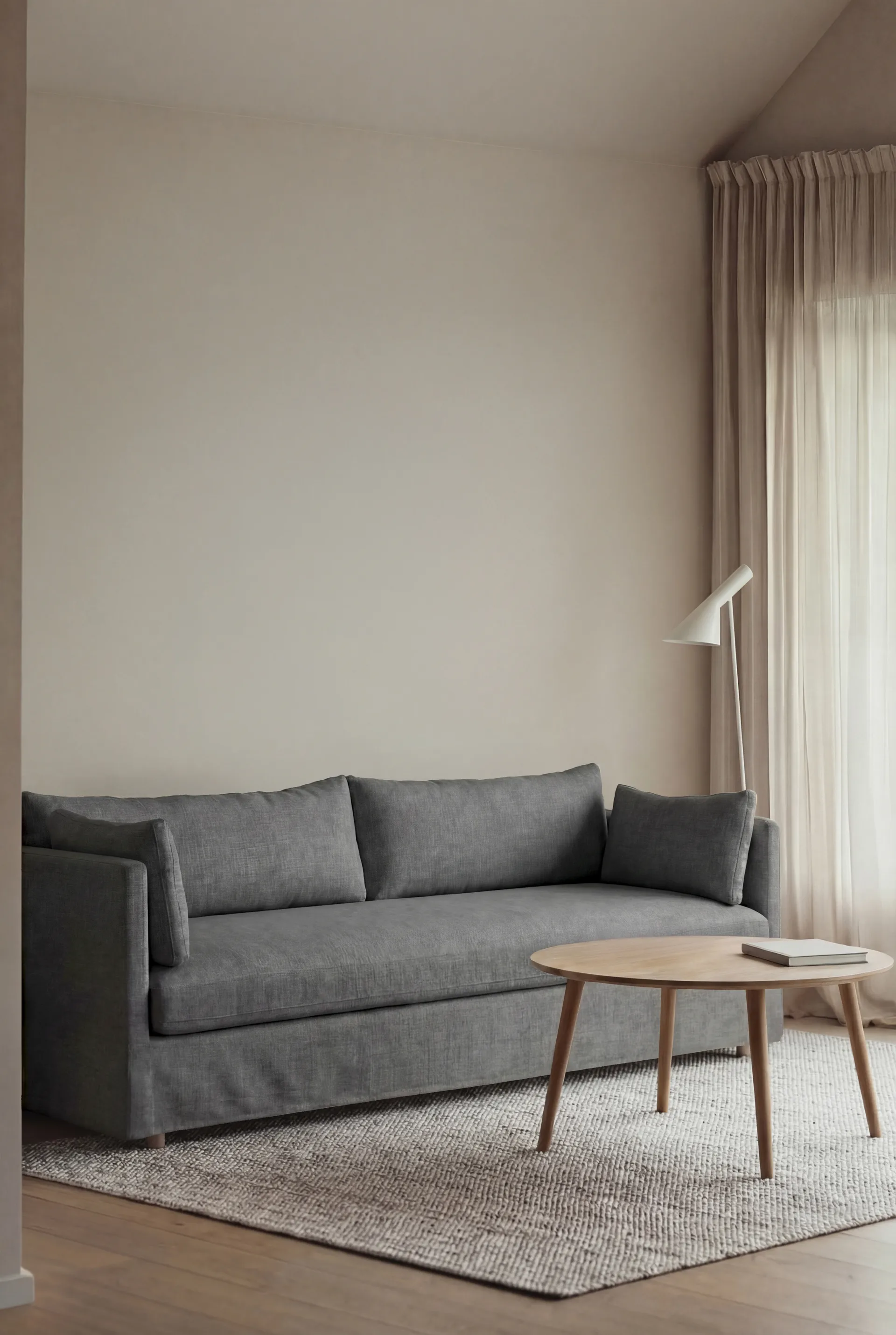 Linnevik soffa, Caleido grey 1240-vitoljad ek, 4-sits, med kappa 1898