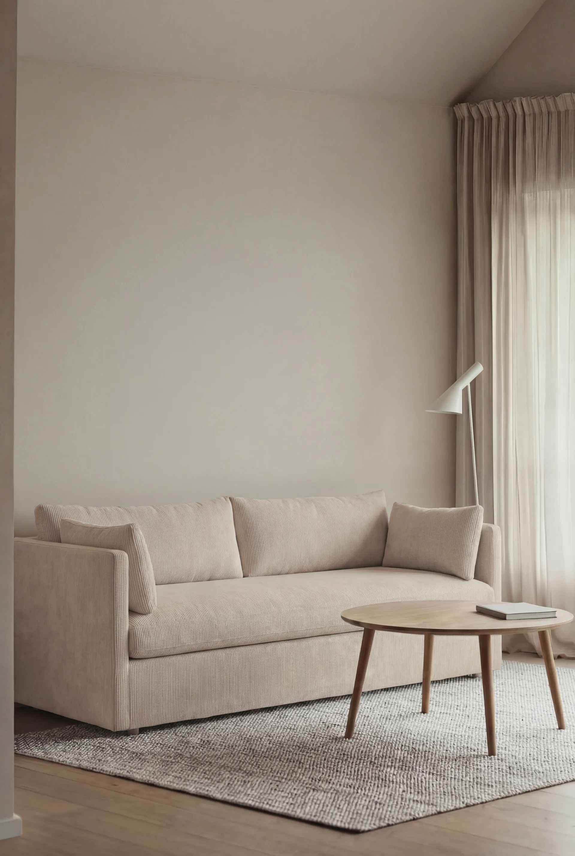 Linnevik soffa, Jump Beige 1956-vitoljad ek, 3-sits, med kappa 1898