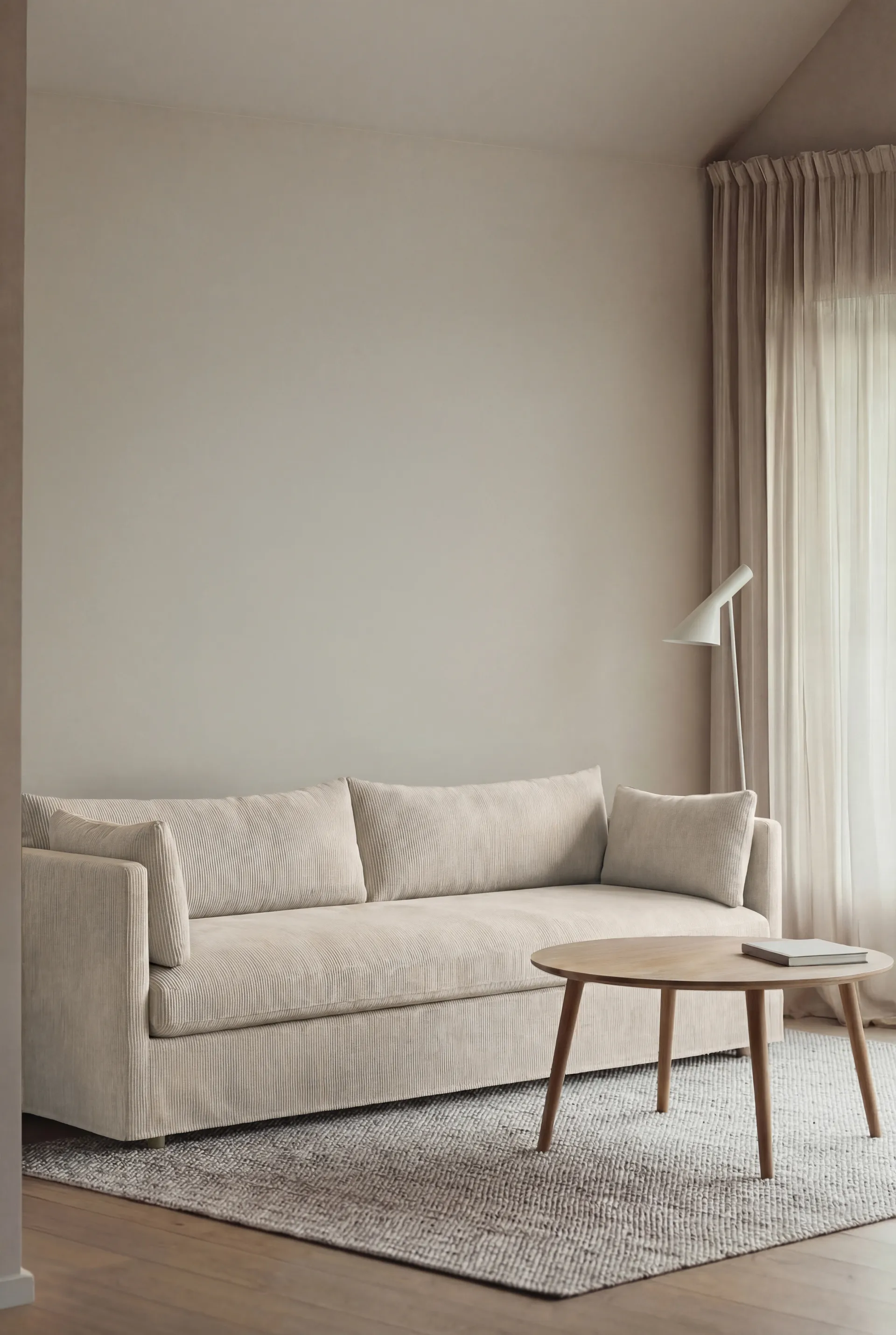 Linnevik soffa, Jump Beige 1956-vitoljad ek, 4-sits, med kappa 1898