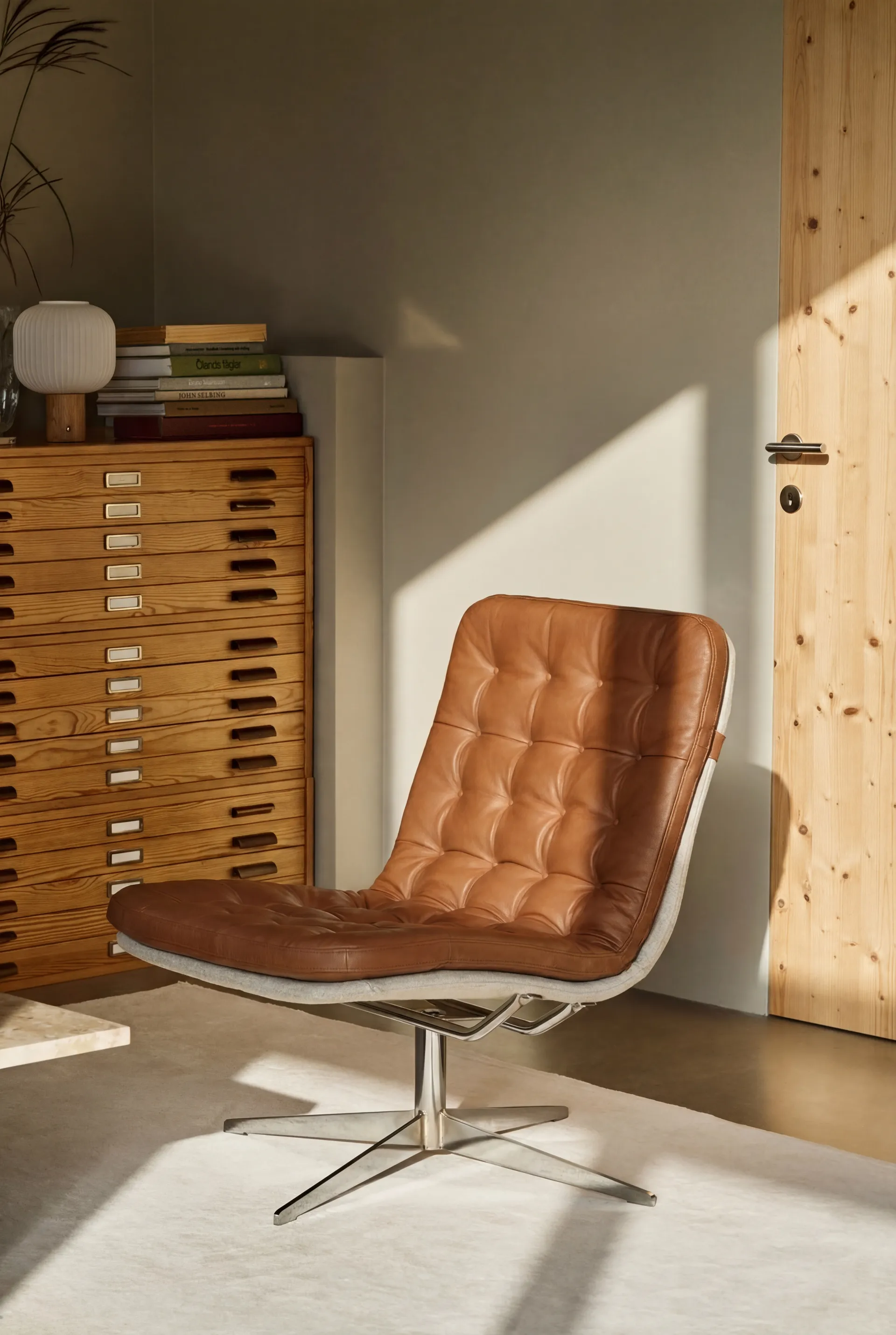 Loholm fåtölj med snurrfunktion, Konjaksfärgat läder-Bern Beige 0341 1898