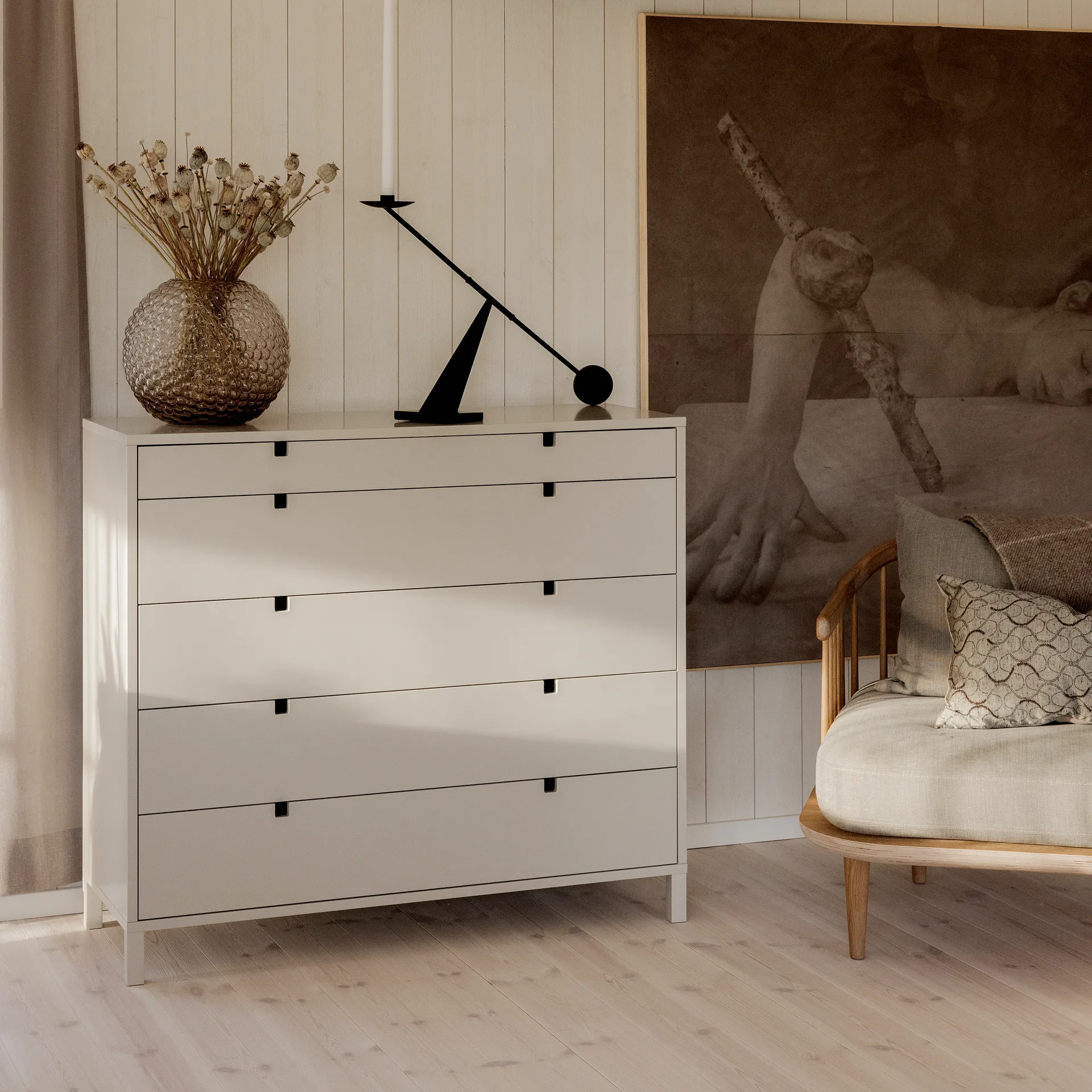 Square byrå 5 lådor, Sand 1898