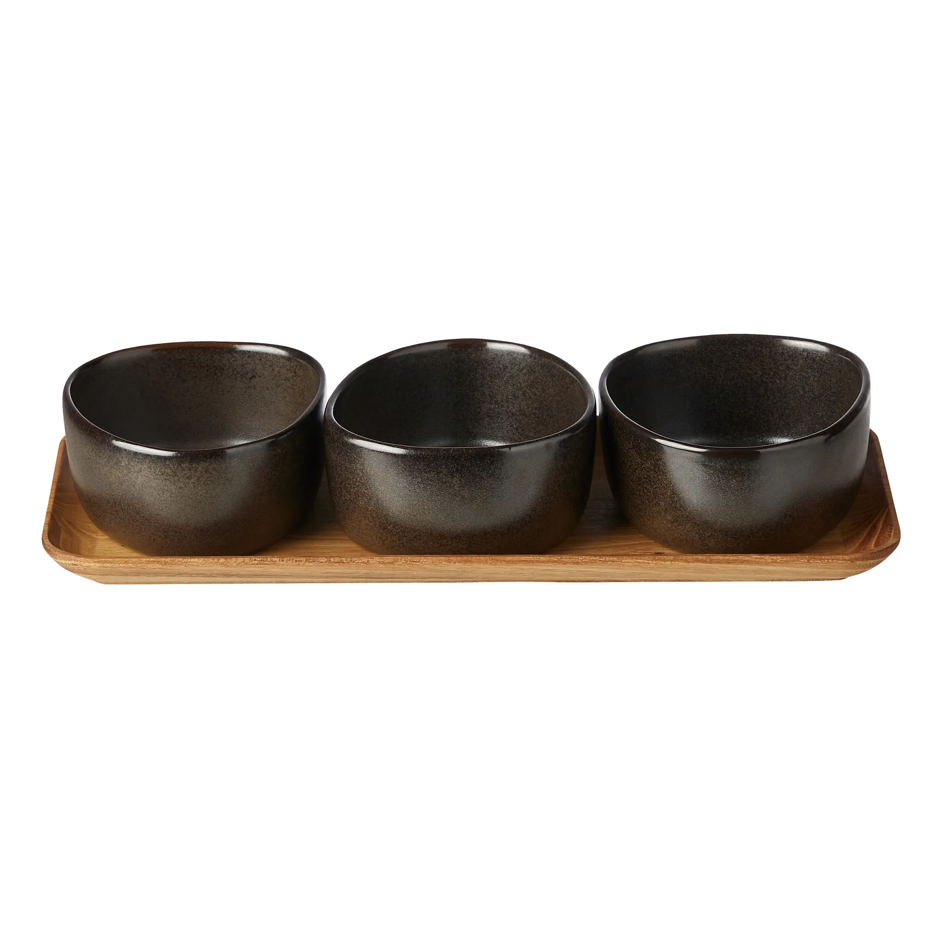 Raw Organic skålset med träbricka, Metallic Brown Aida