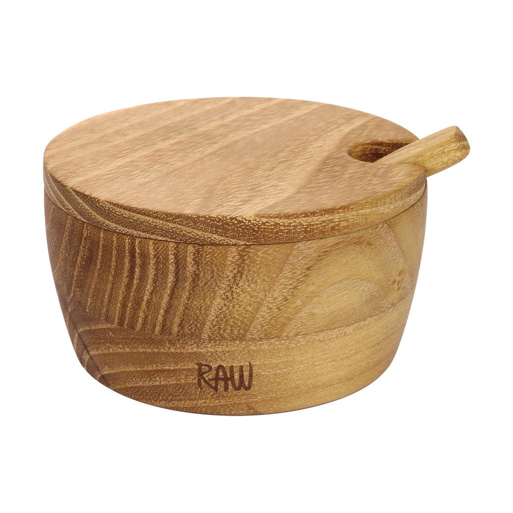 Aida Raw saltskål inkl. sked och lock Teak | Skandinavisk Design | Saltkar & Pepparkar | Brun
