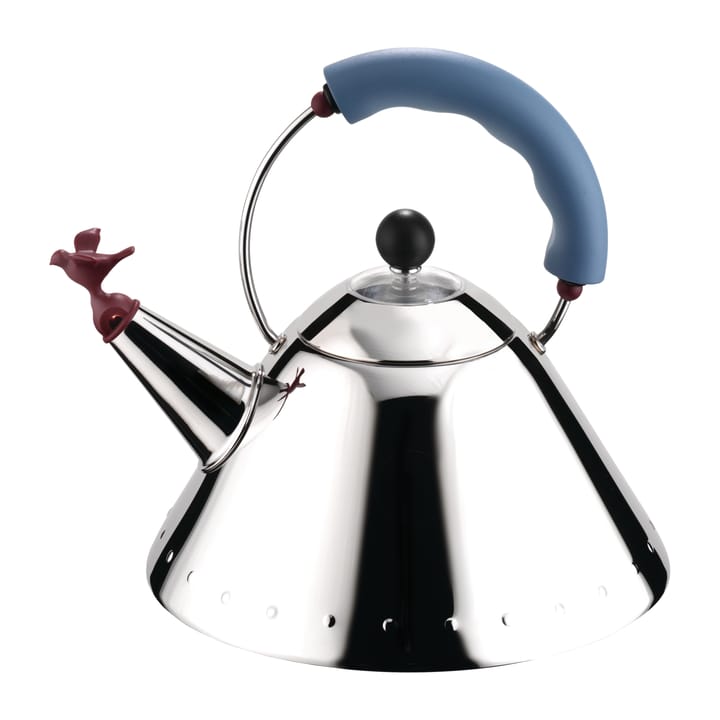 Alessi 9093 vattenkokare, Ljusblå-fågel Alessi