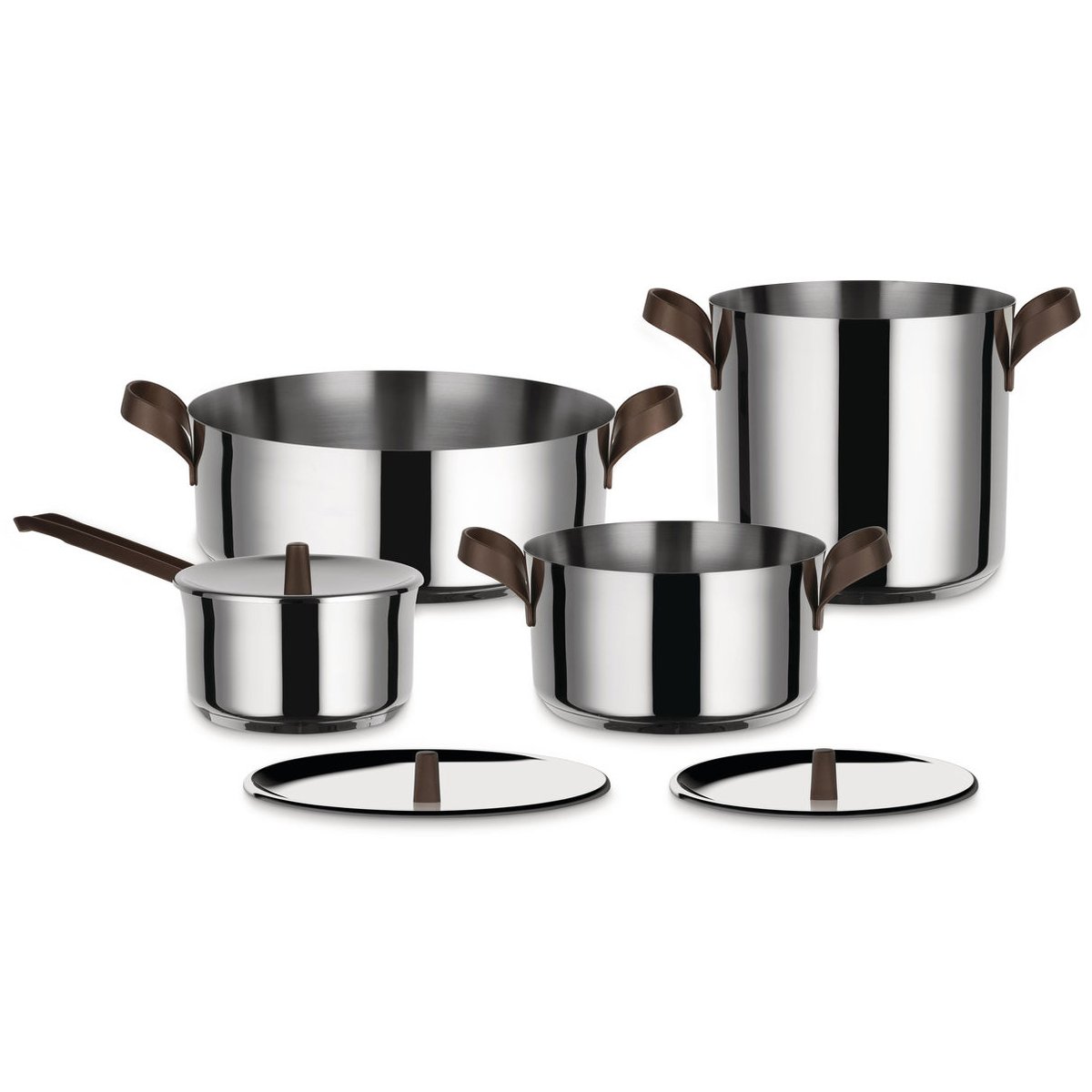 Alessi Edo grytset 4 delar Rostfritt stål | Skandinavisk Design | Grytset & Kastrullset | Silverfärgad