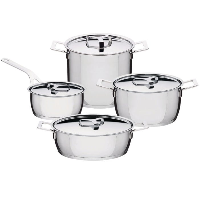 Alessi Pots&Pans grytset 4 delar | Skandinavisk Design | Grytset & Kastrullset | Silverfärgad