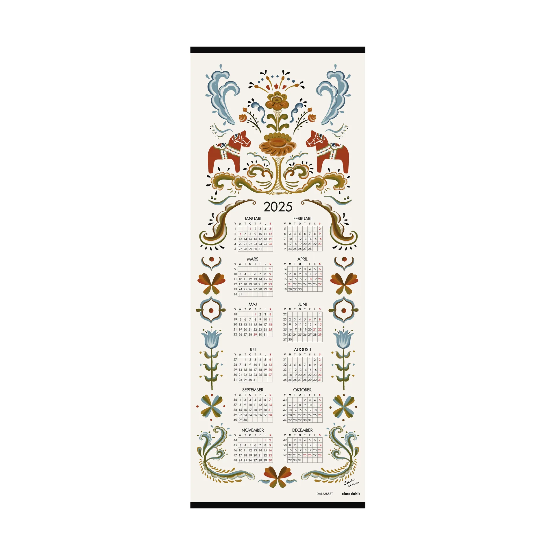 Dalahäst kalender 2025, 35x90 cm Almedahls