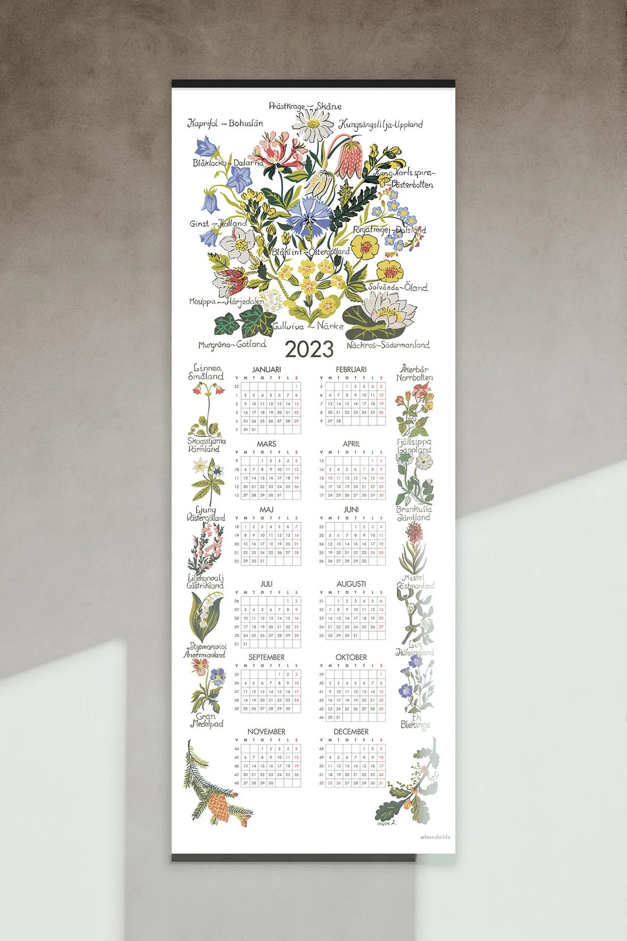 Landskapsblommor kalender 2023, 35x90 cm Almedahls