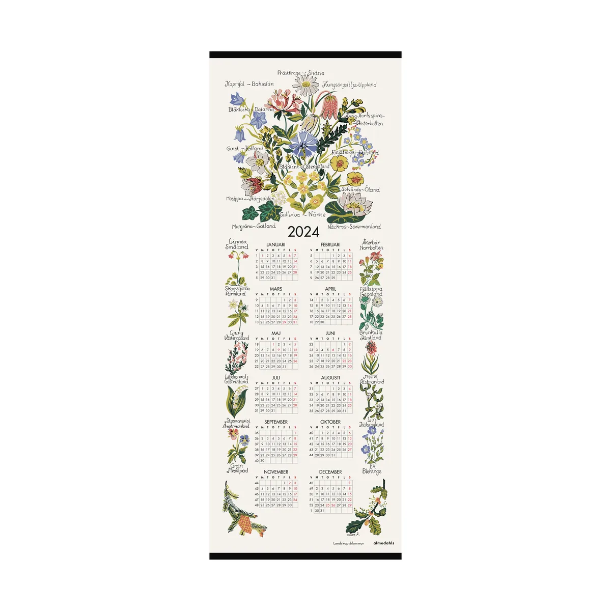 Almedahls Landskapsblommor kalender 2024 35x90 cm