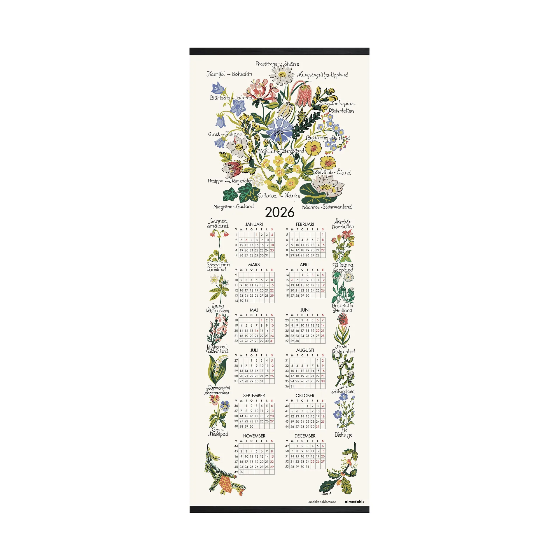 Landskapsblommor kalender 2026, 35x90 cm Almedahls