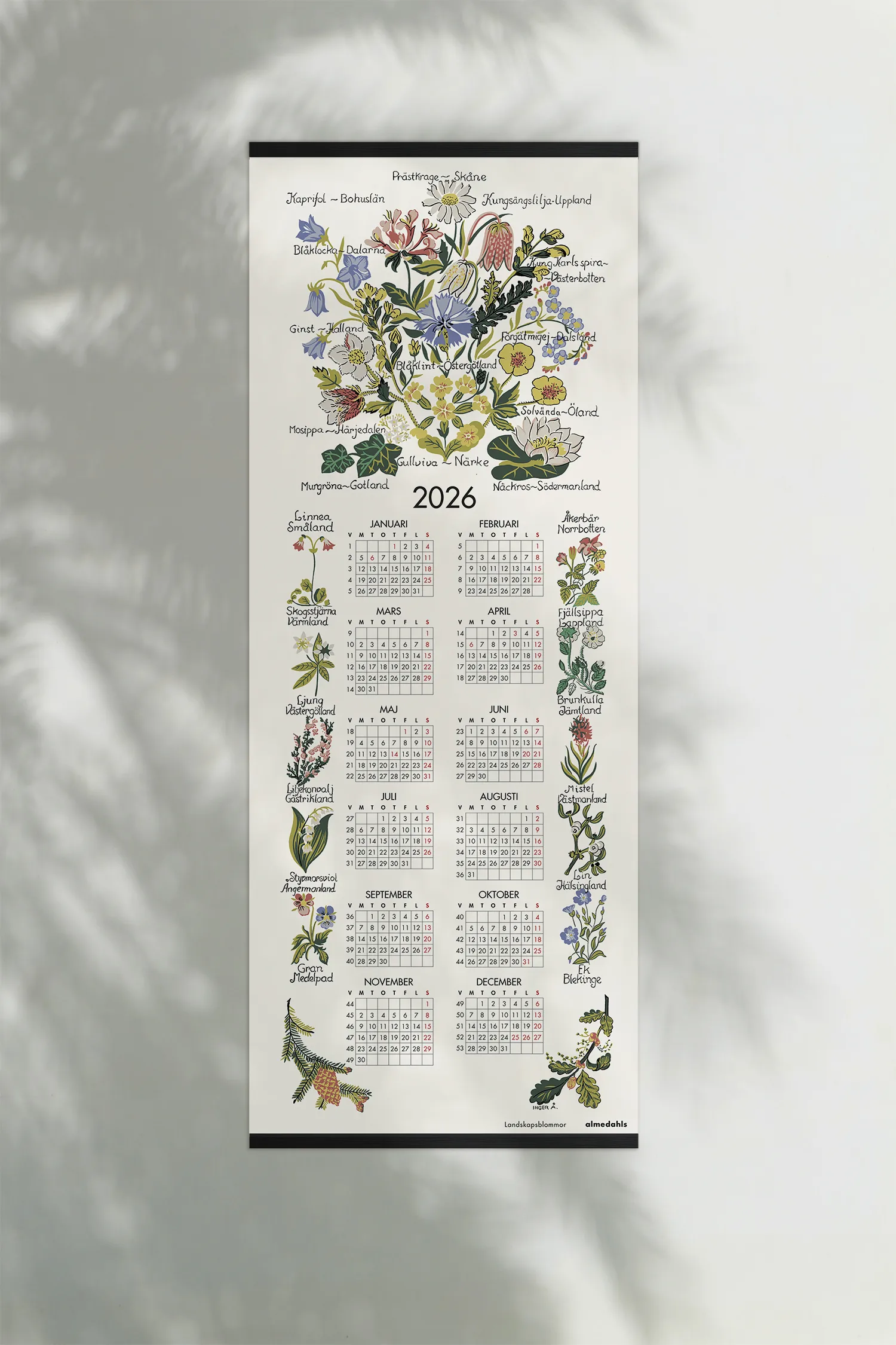 Landskapsblommor kalender 2026, 35x90 cm Almedahls