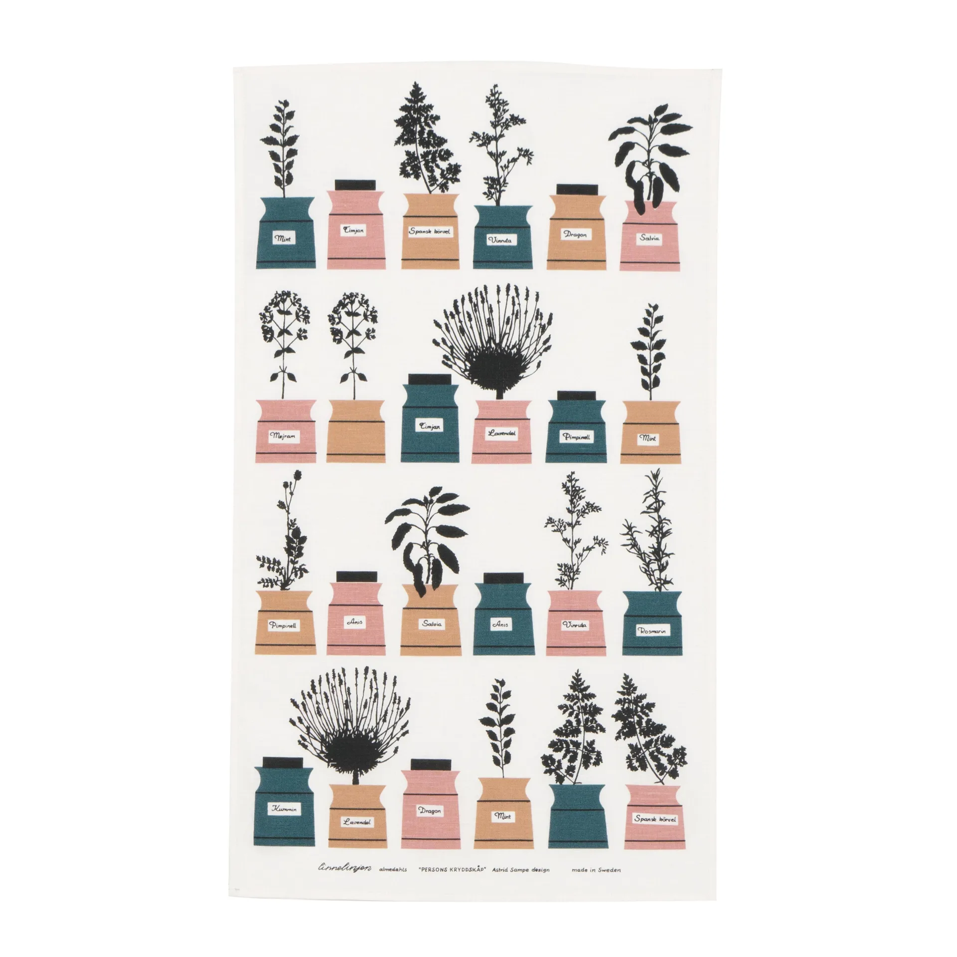 Persons kryddskåp kökshandduk, grön/rosa Almedahls