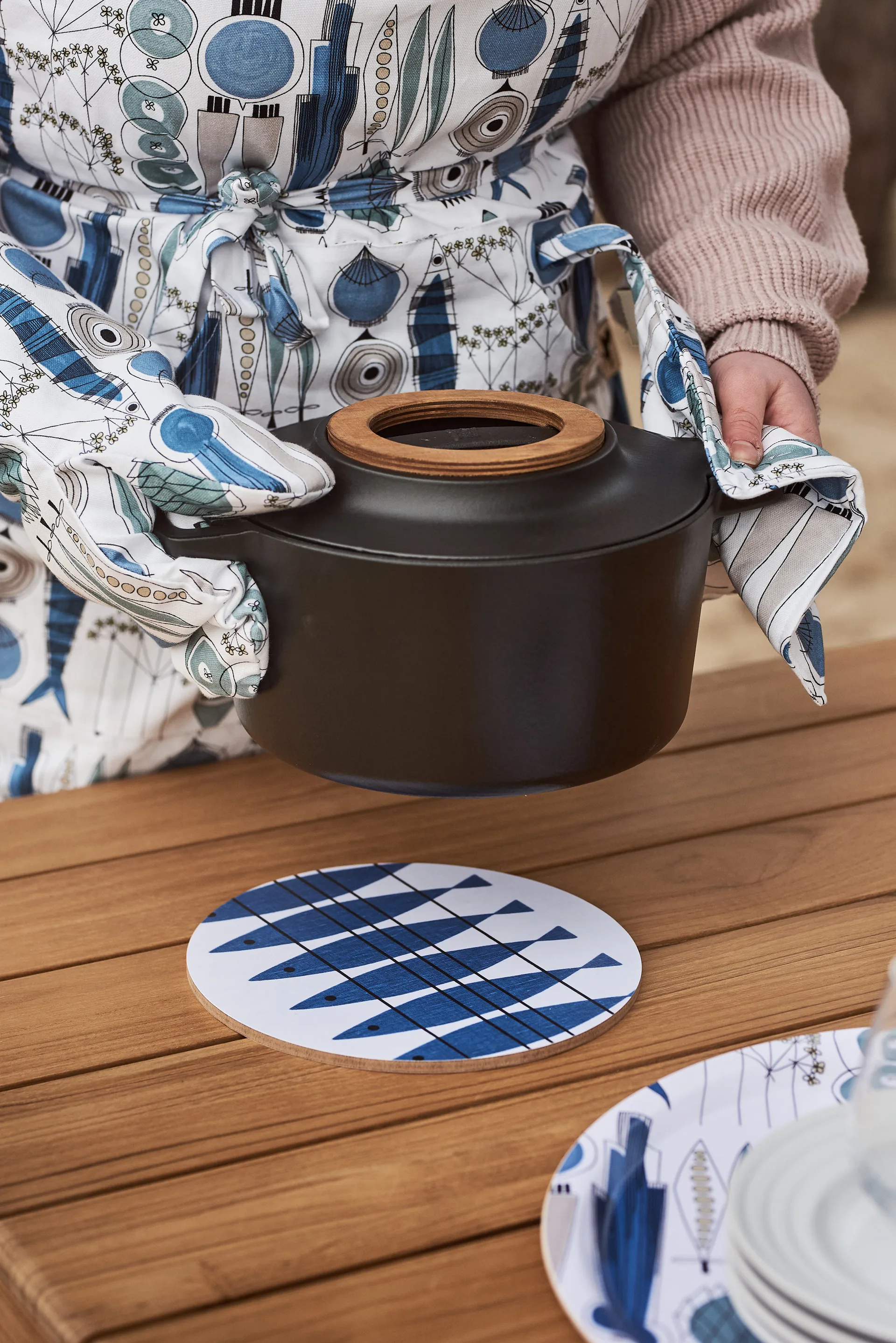 Picknick grillvante litet mönster, Blå-beige Almedahls