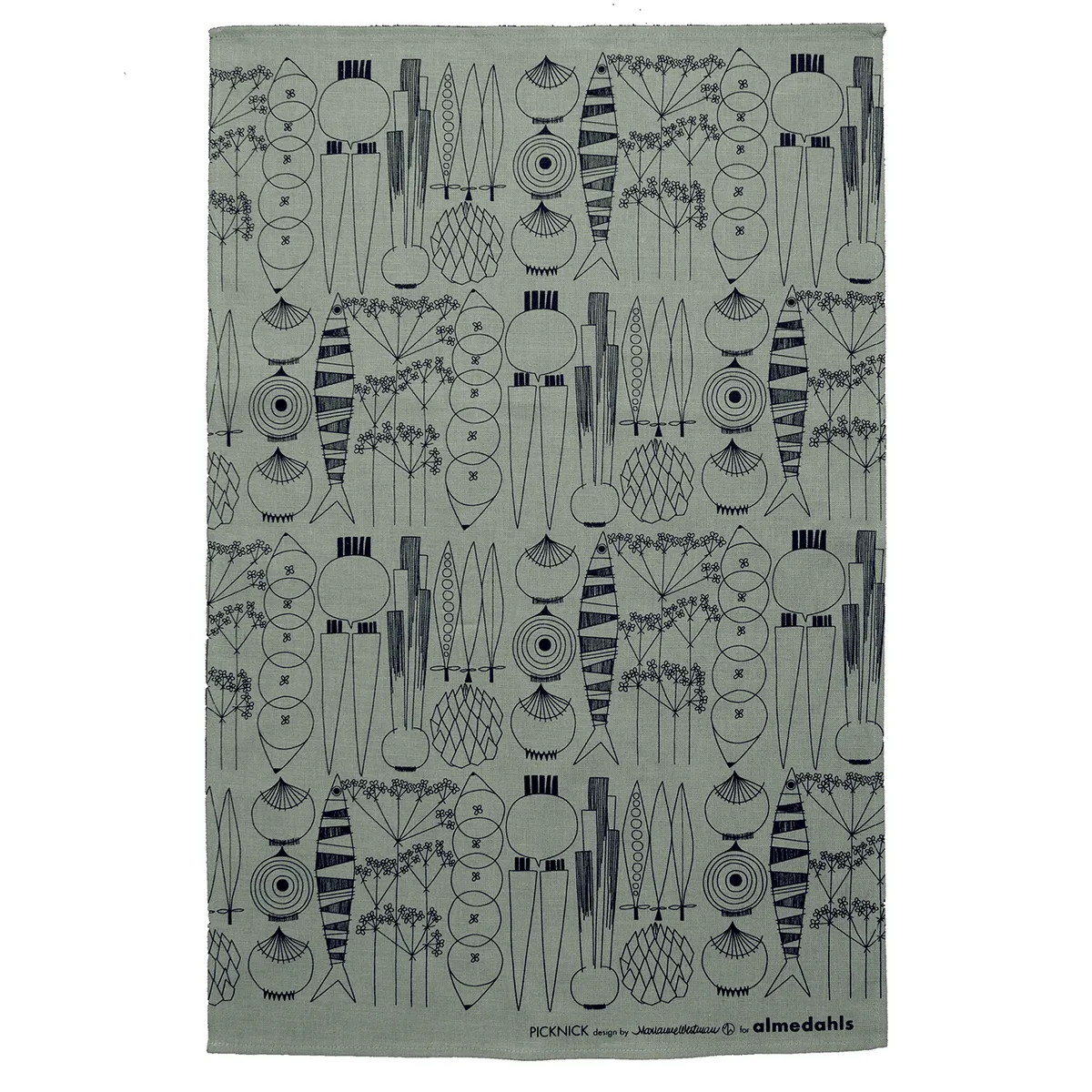 Almedahls Picknick kökshandduk Gröngrå-svart