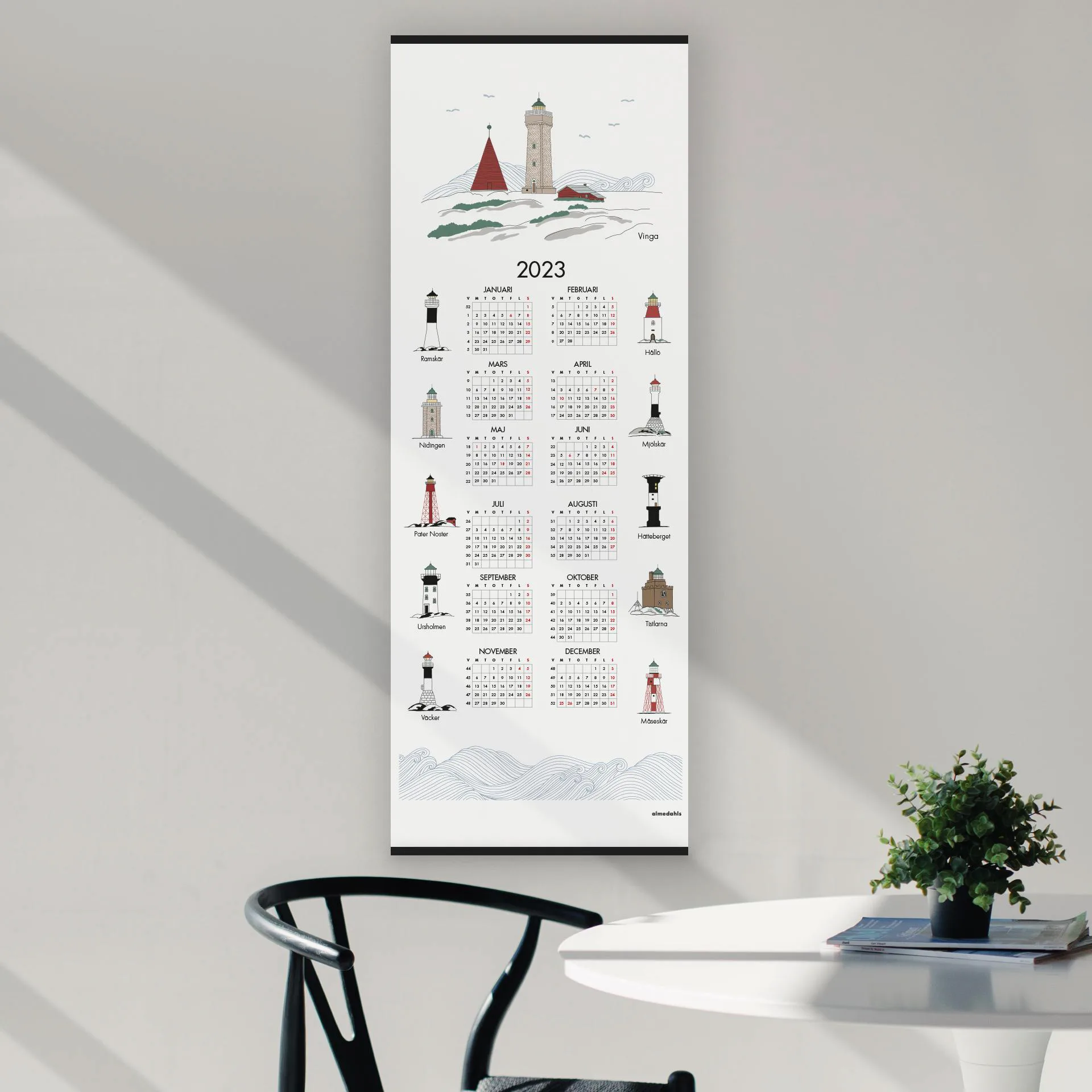 Svenska fyrar kalender 2023, 35x90 cm Almedahls
