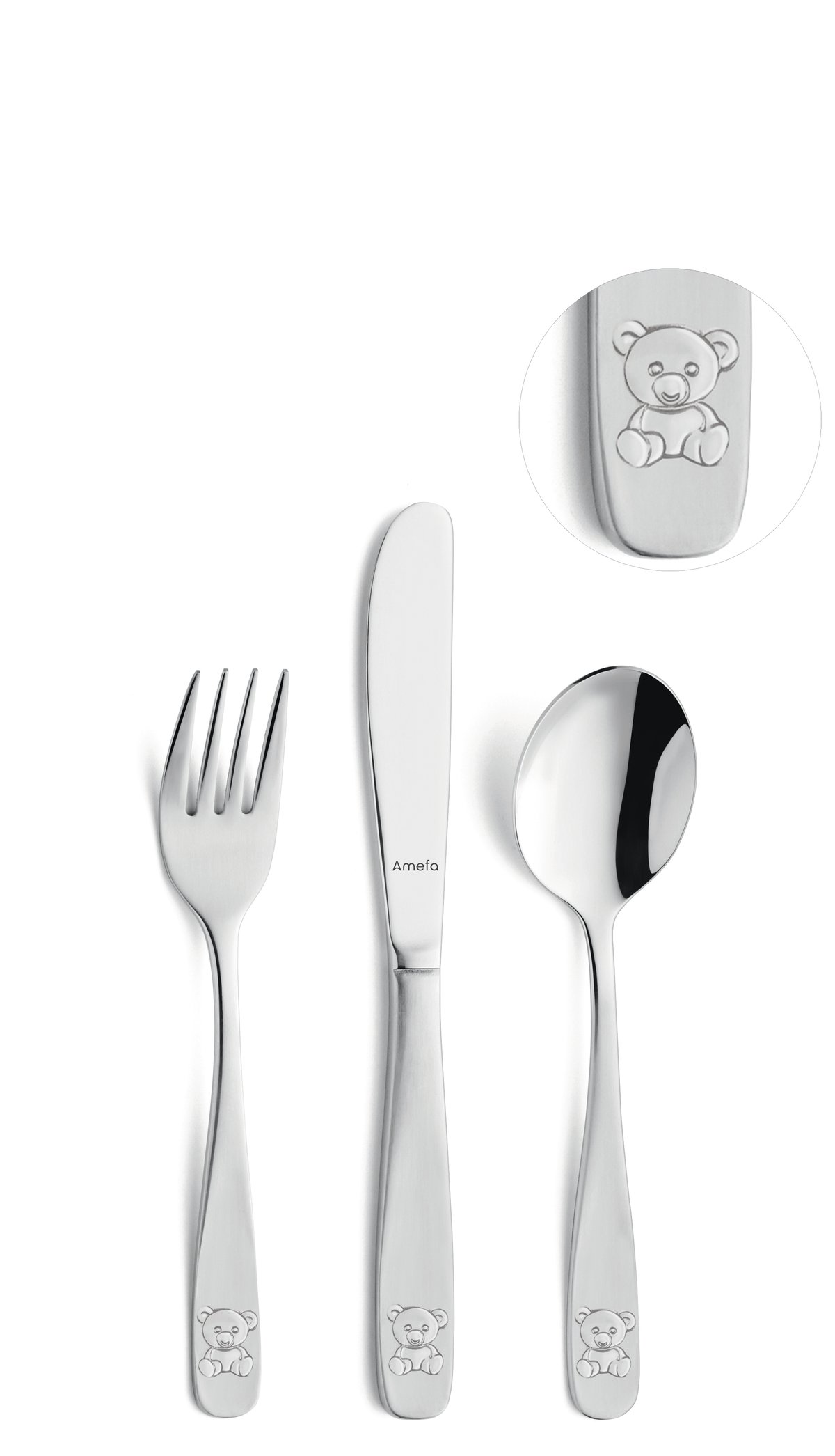 Amefa Bear barnbestick 3 delar Rostfritt stål | Skandinavisk Design | Bestickset | Silverfärgad