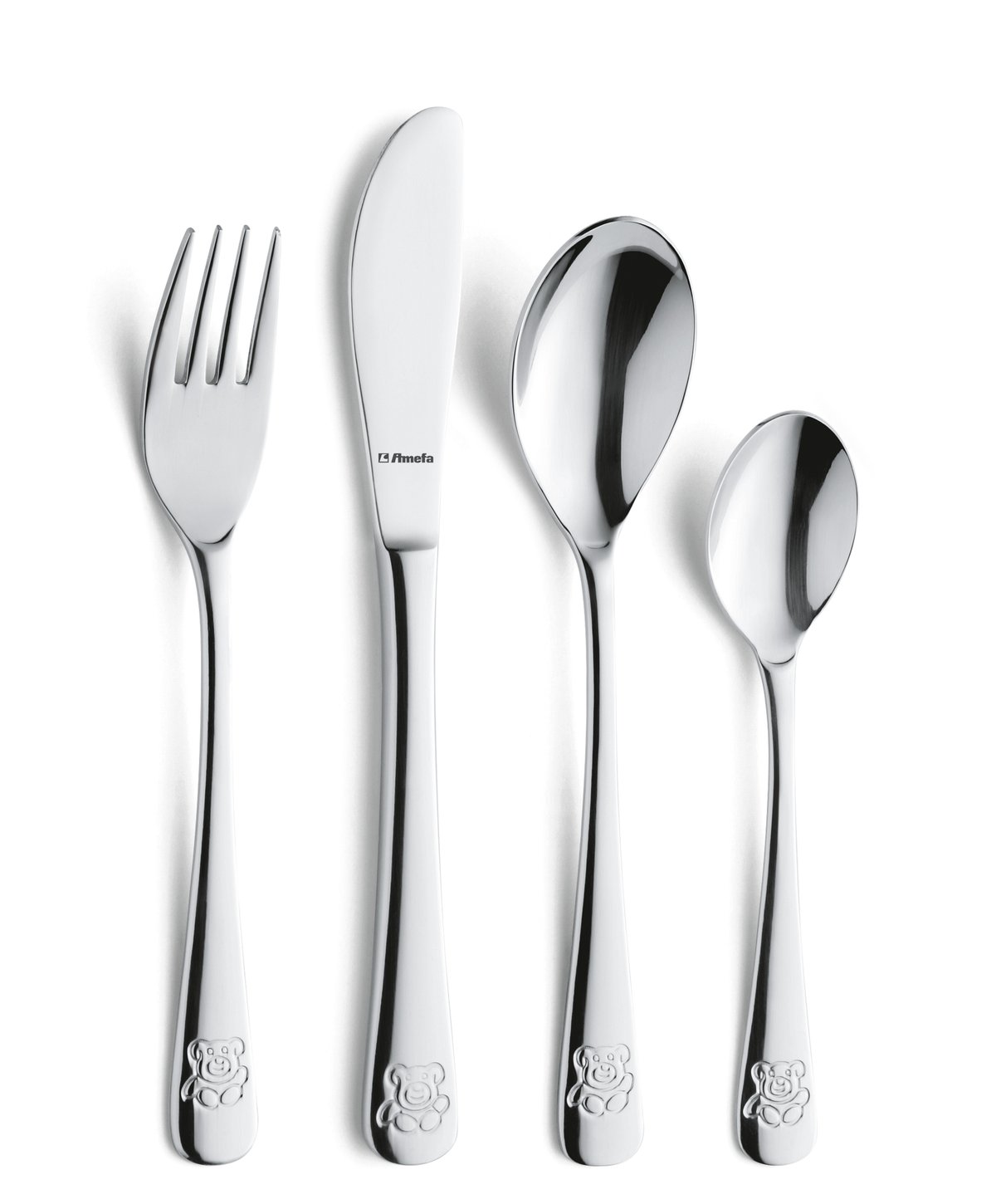 Amefa Teddy barnbestick 4 delar Rostfritt stål | Skandinavisk Design | Bestickset | Silverfärgad