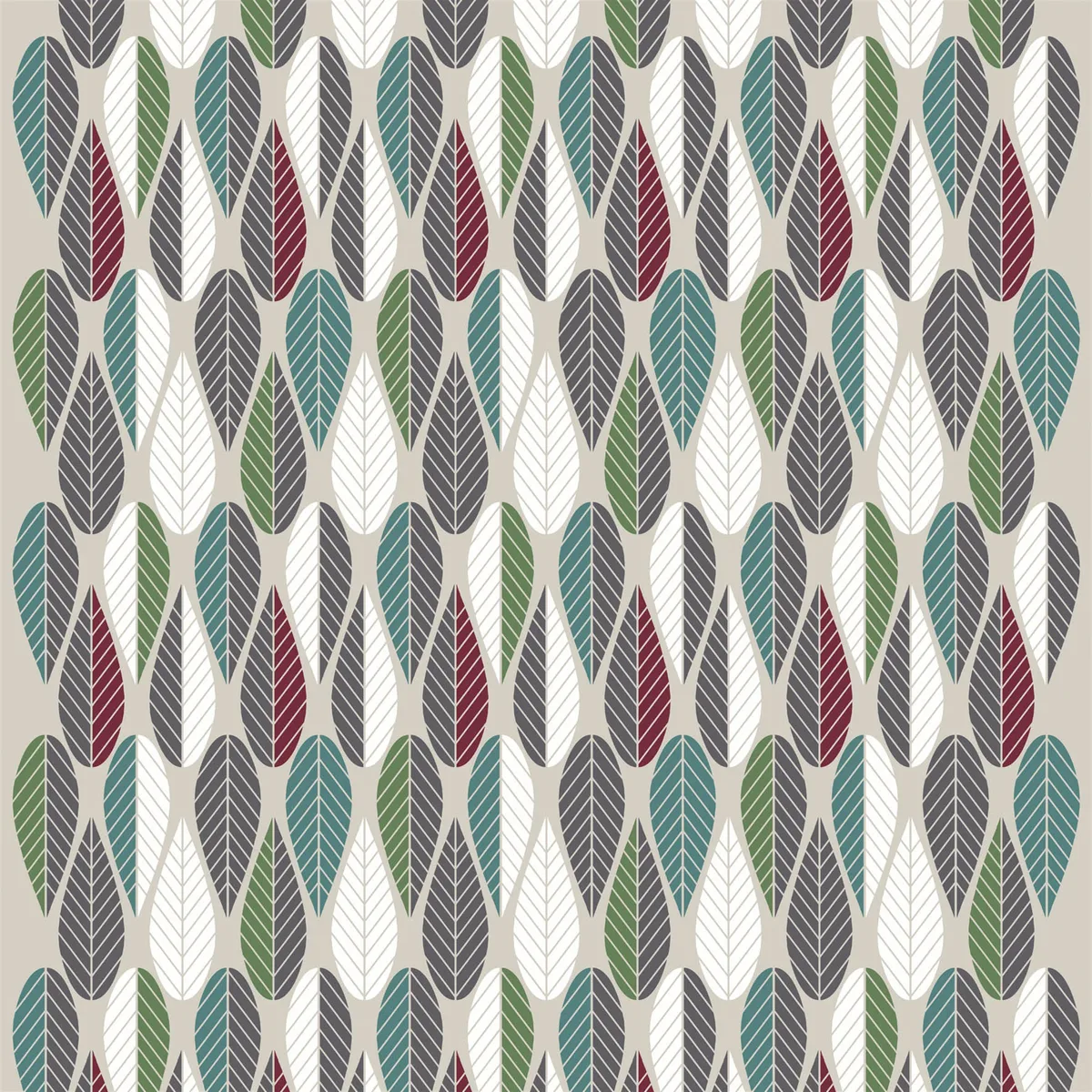 Arvidssons Textil Blader tyg vinröd-grön-grå