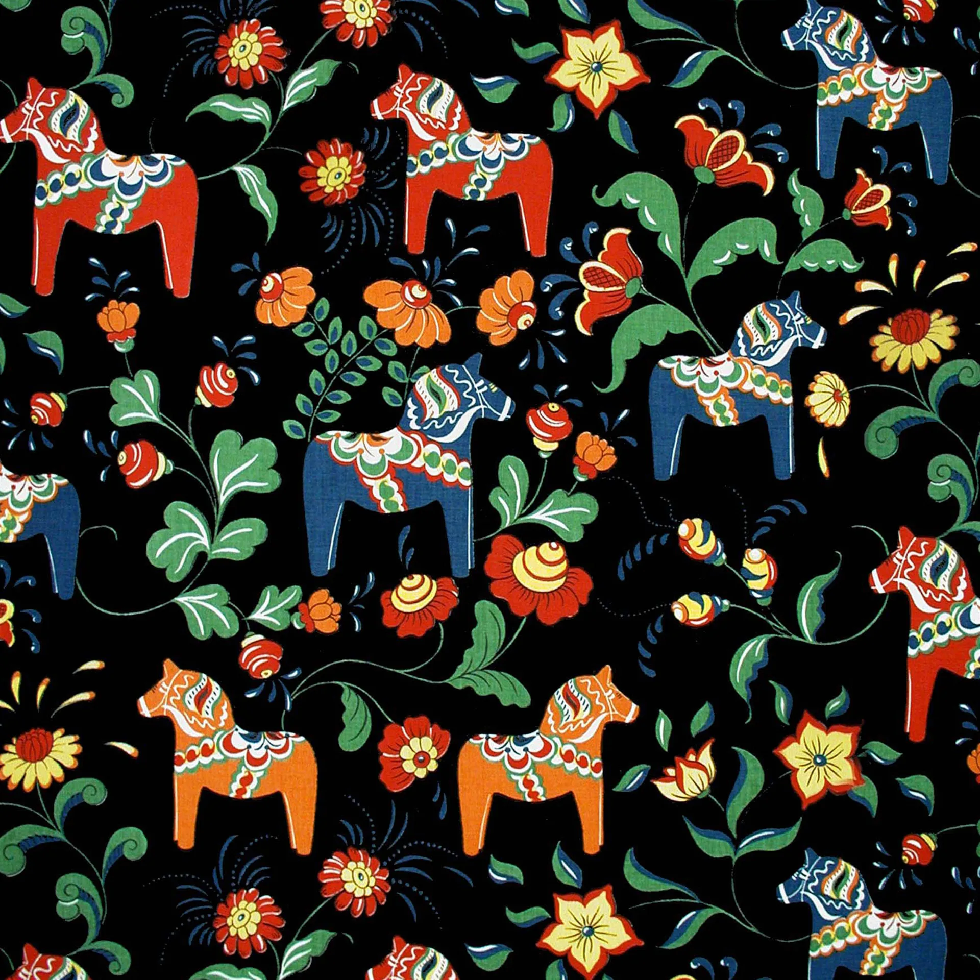 Dalahäst vaxduk, svart Arvidssons Textil