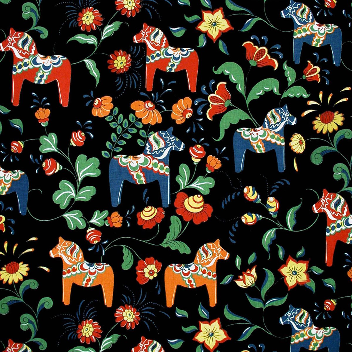 Arvidssons Textil Dalahäst vaxduk svart | Skandinavisk Design | Vaxdukar | Svart