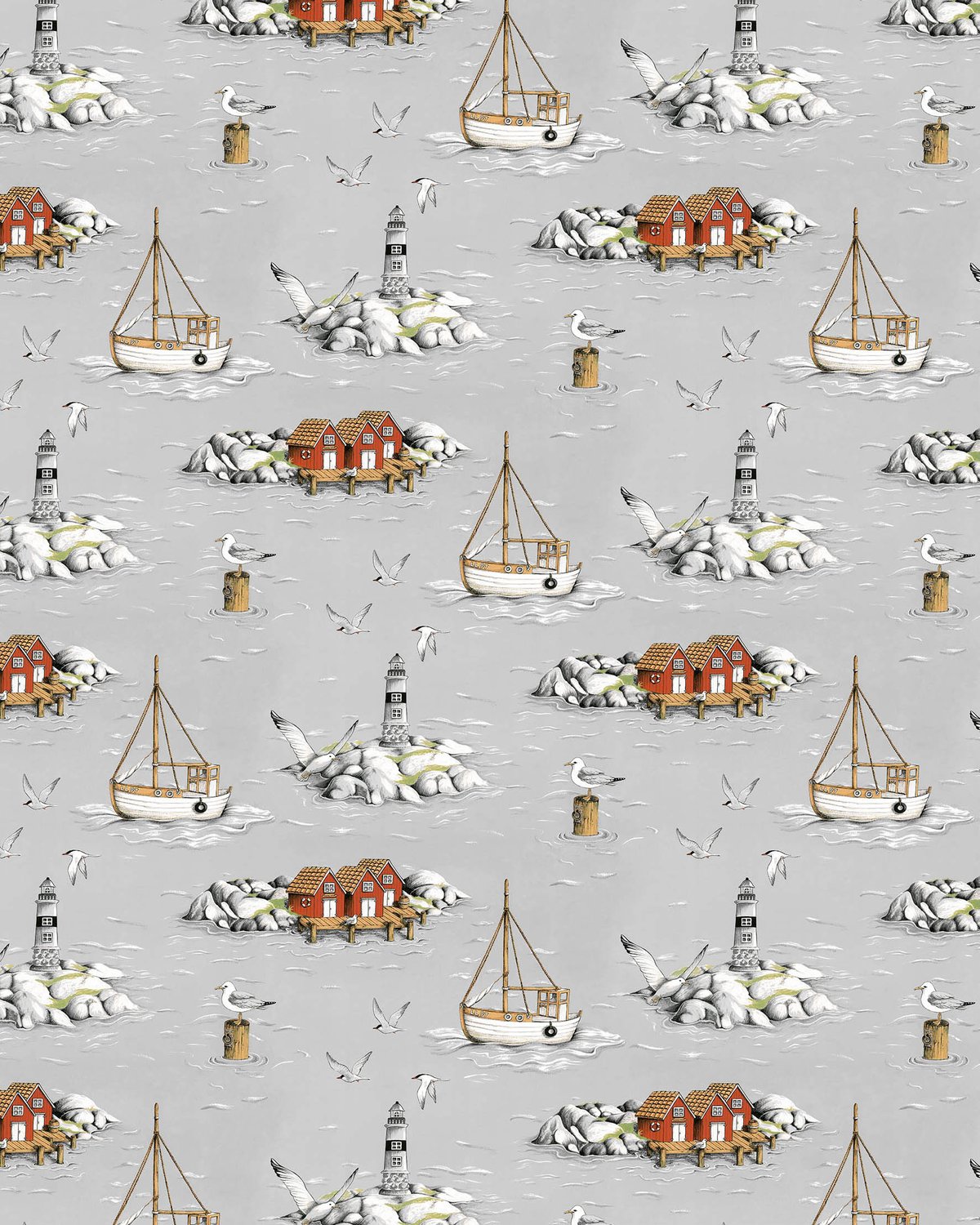 Arvidssons Textil Fiskeskär tyg Grå | Skandinavisk Design | Tyger & Metervaror | Grå