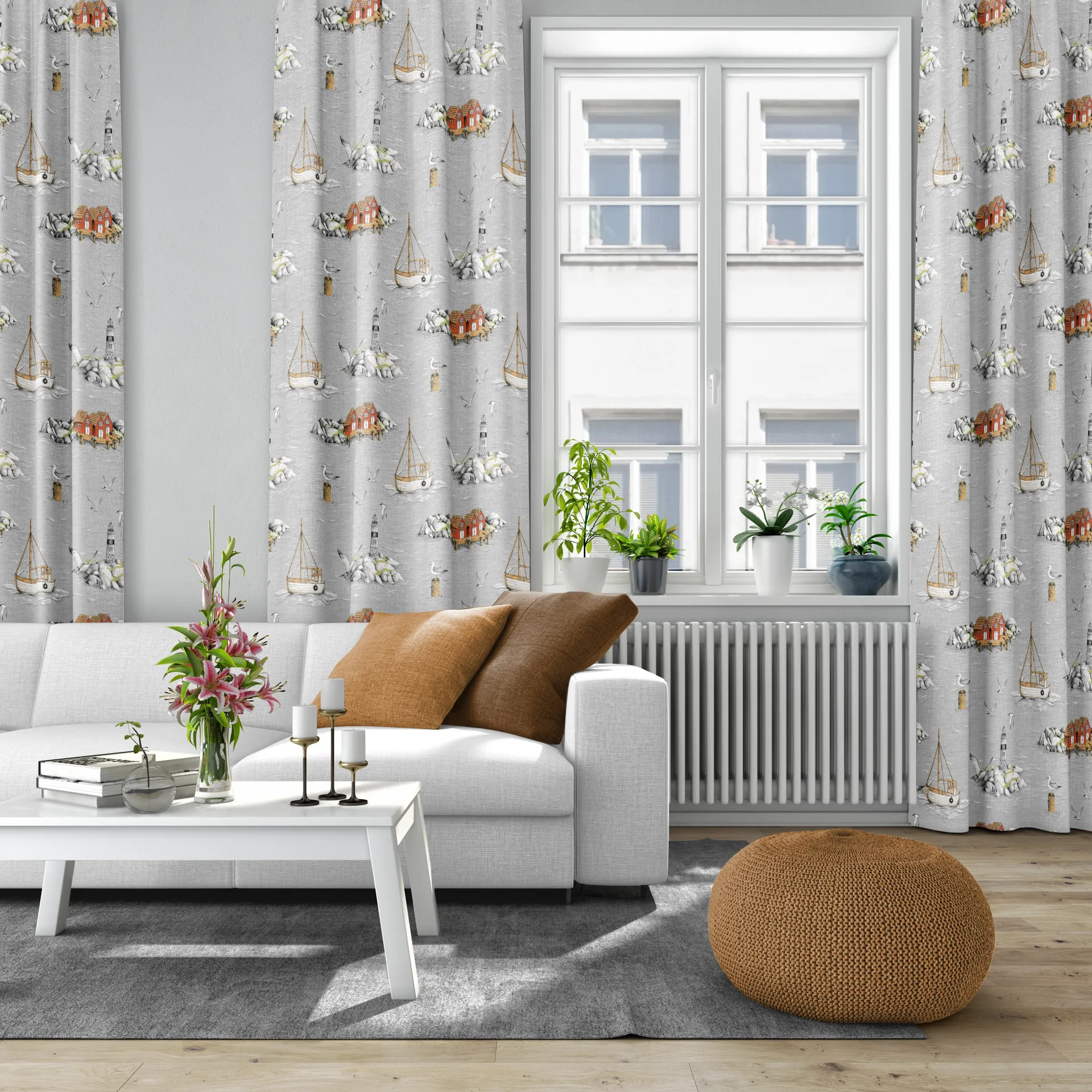 Fiskeskär tyg, Grå Arvidssons Textil