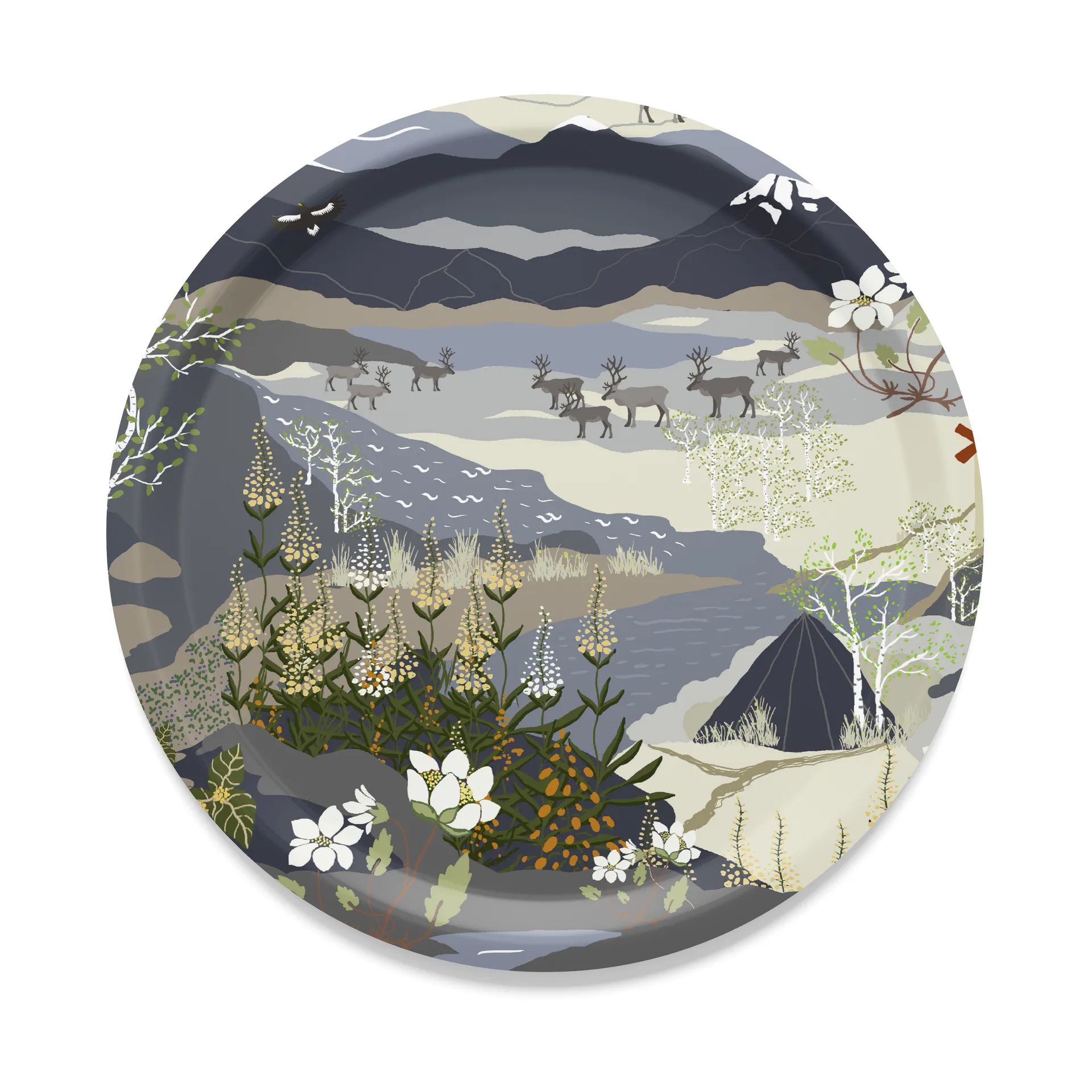 Fjällvandring bricka Ø31 cm, Blå Arvidssons Textil