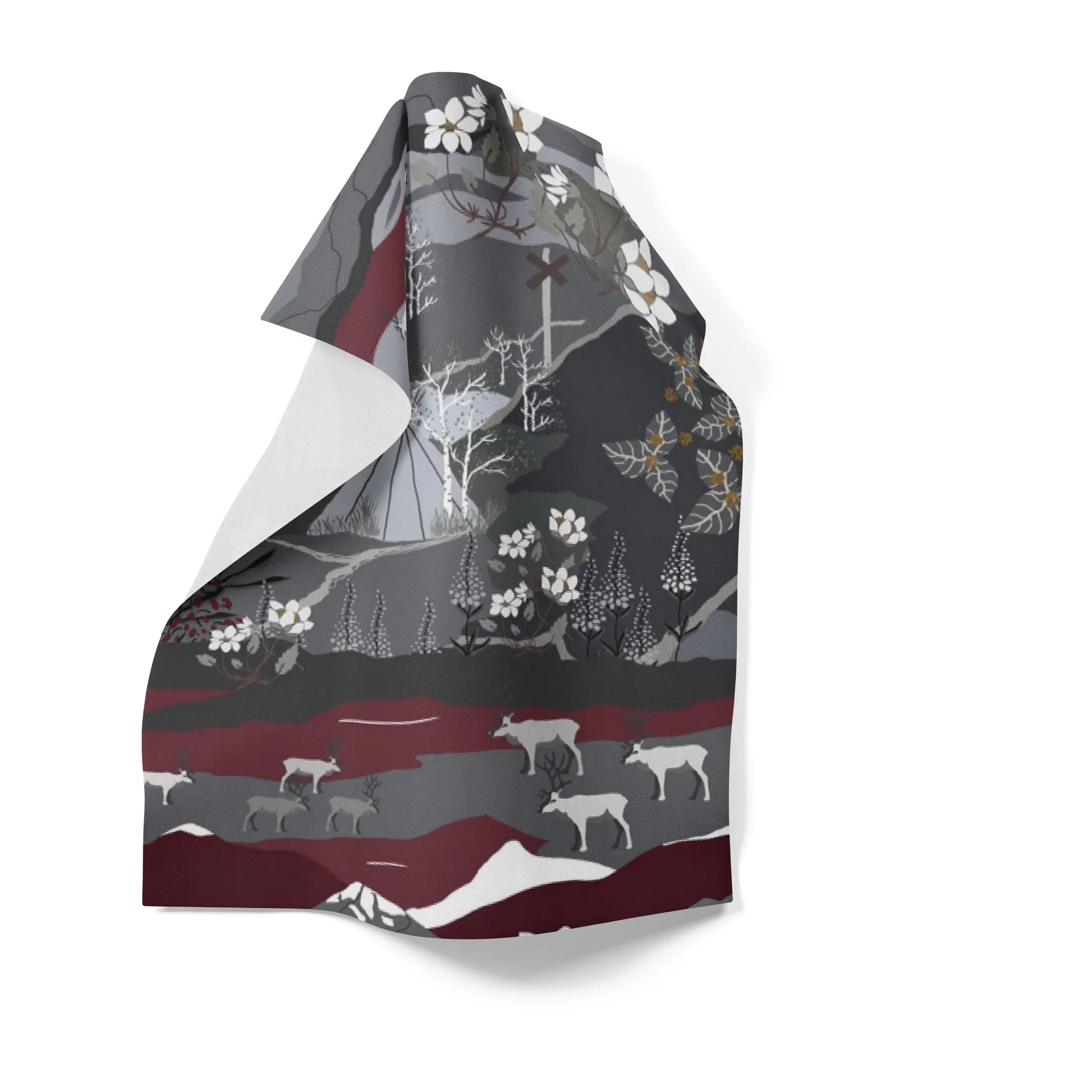 Fjällvandring kökshandduk 46x70 cm, Grå-vinröd Arvidssons Textil