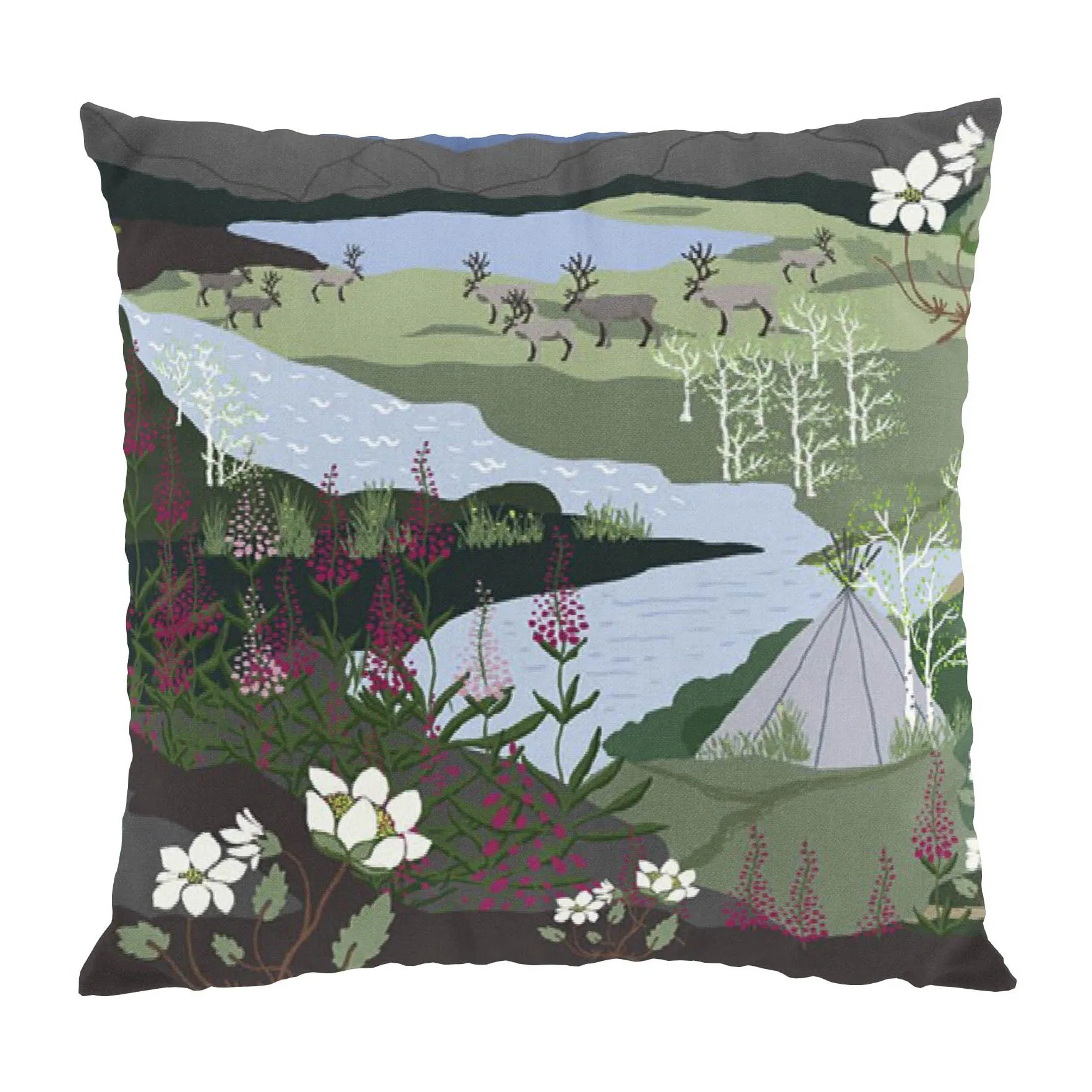 Fjällvandring kuddfodral 47x47 cm, Blå-grön Arvidssons Textil