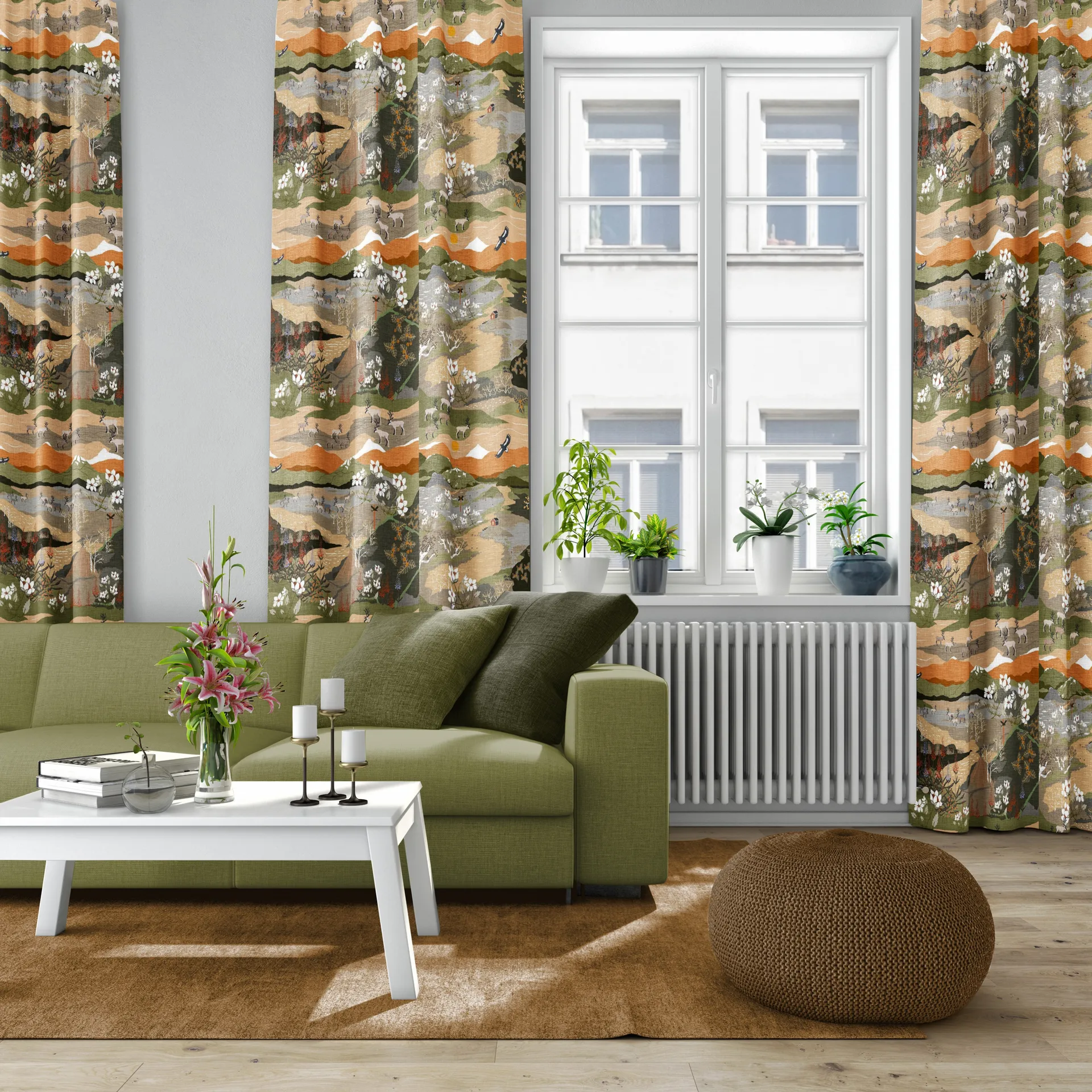 Fjällvandring tyg, Grön-rost Arvidssons Textil