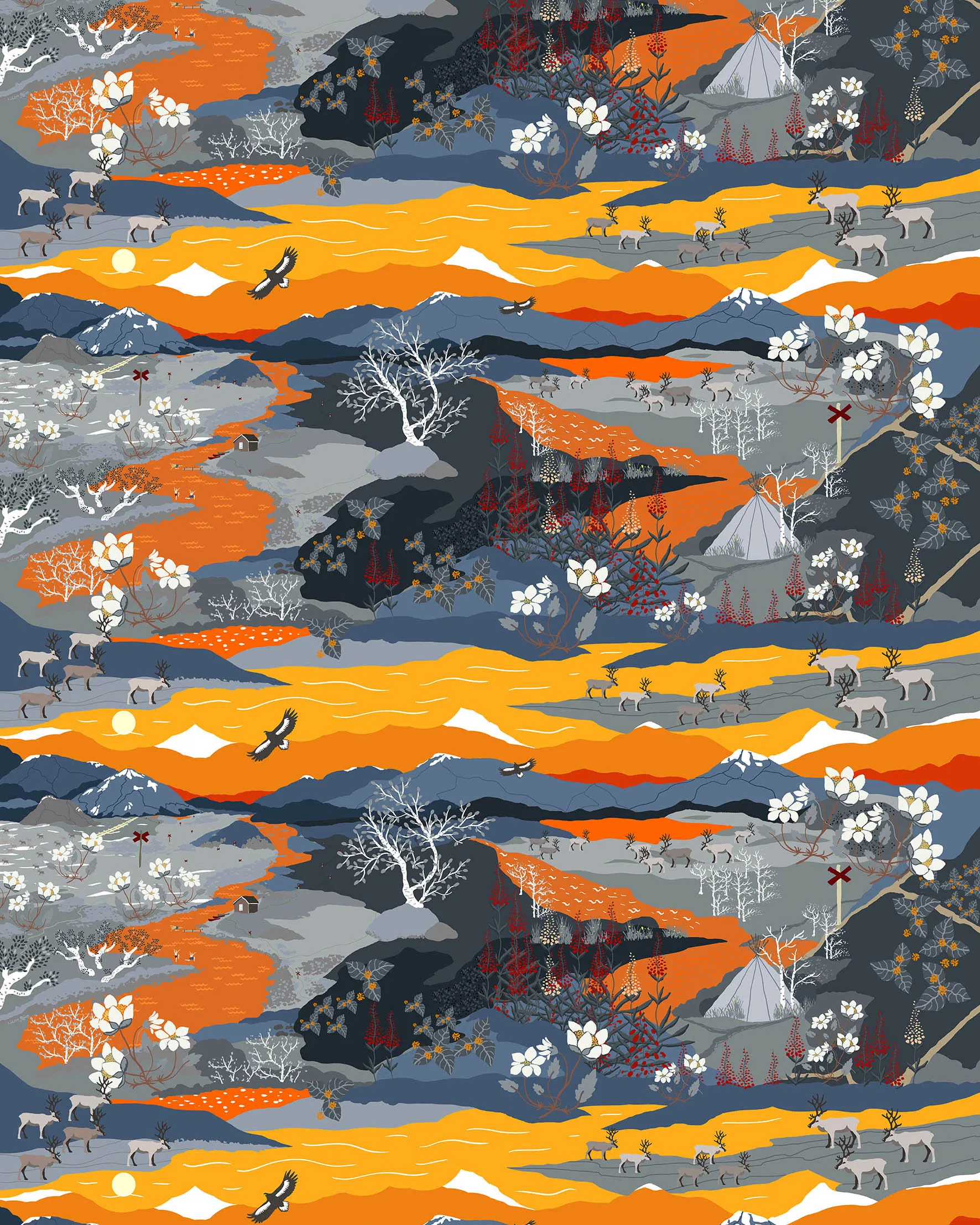 Fjällvandring tyg, Orange Arvidssons Textil
