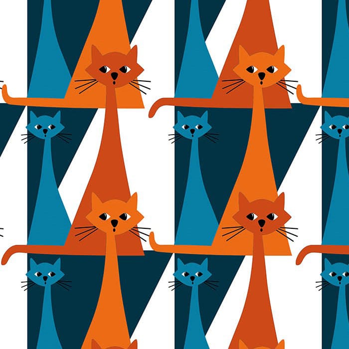 Kitty tyg - Blå-orange - Arvidssons Textil