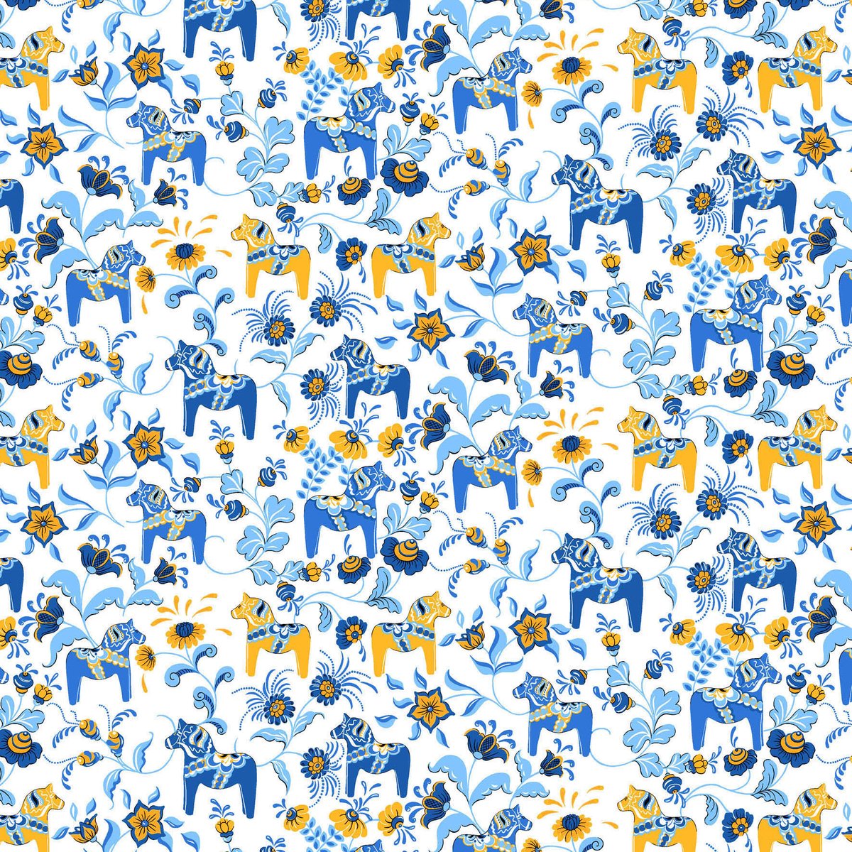 Arvidssons Textil Leksand mini tyg Gul-blå | Skandinavisk Design | Tyger & Metervaror | Blå