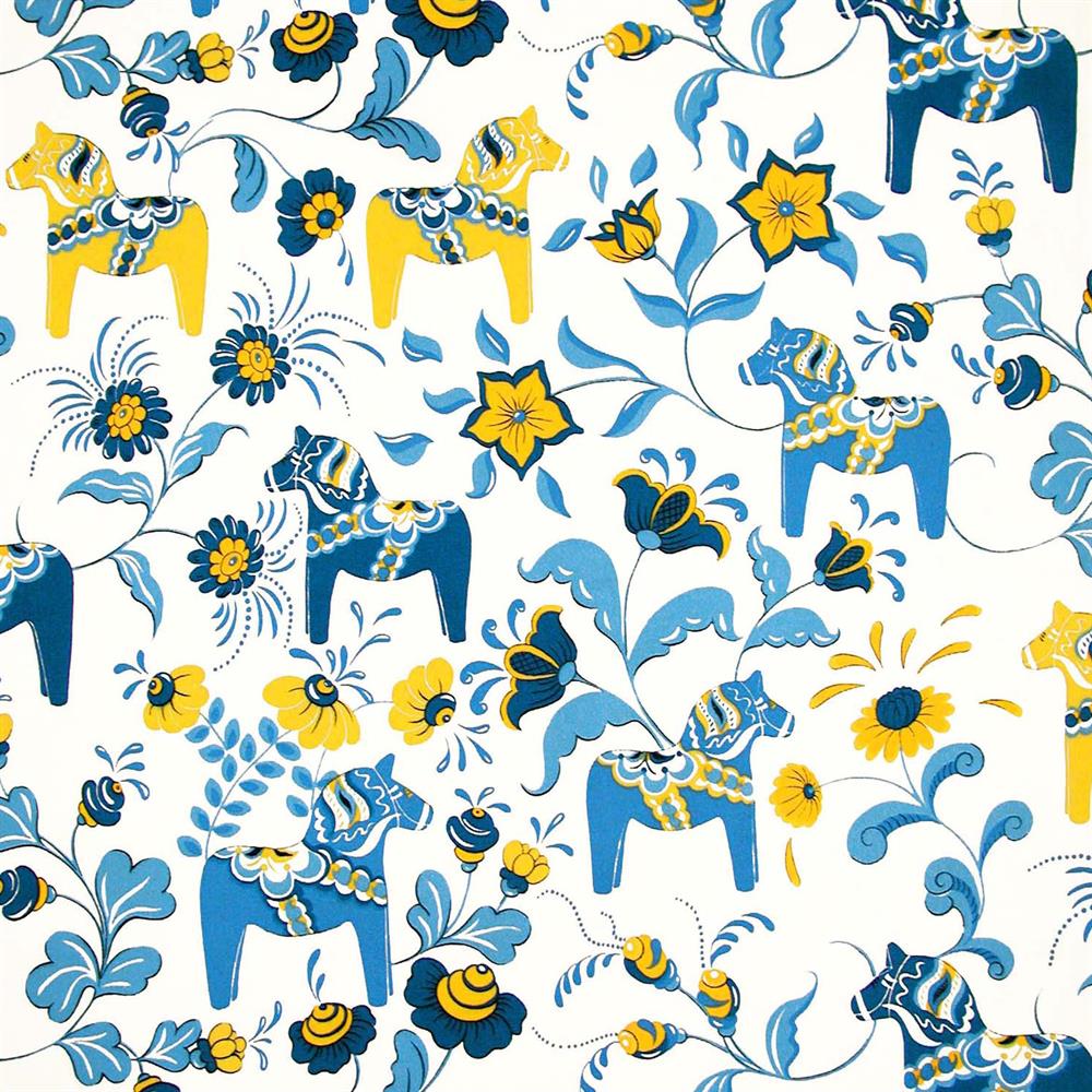 Arvidssons Textil Leksand tyg blå-gul | Skandinavisk Design | Tyger & Metervaror | Blå