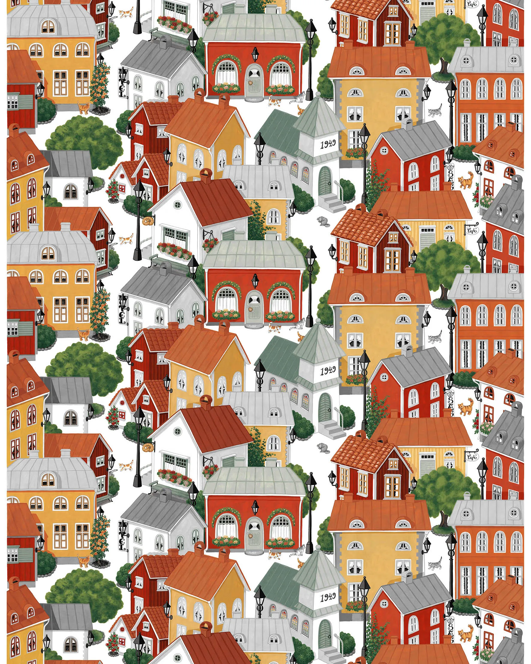 Lyckeby blommar tyg, Röd-orange Arvidssons Textil