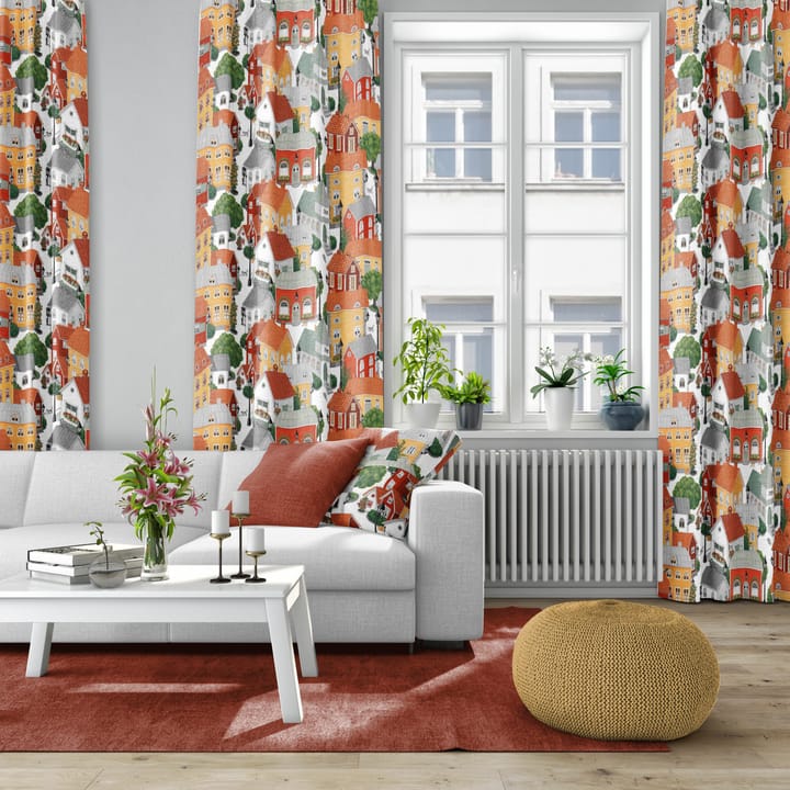 Lyckeby blommar tyg, Röd-orange Arvidssons Textil