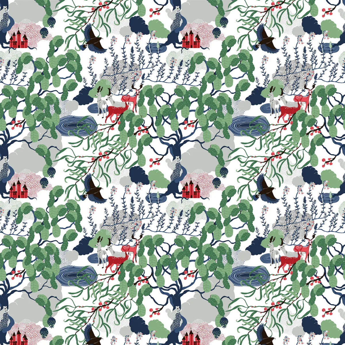 Arvidssons Textil Mimers brunn tyg Multi