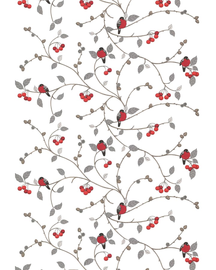 Paradisäpplen tyg - Offwhite-grår-röd - Arvidssons Textil
